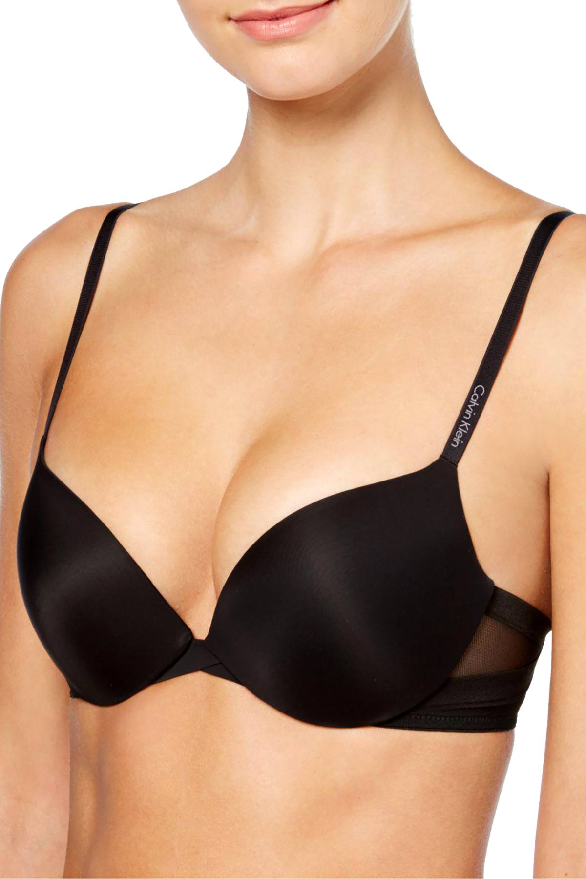 Calvin Klein Black Sculpted Mesh Panel Push Up Plunge Bra