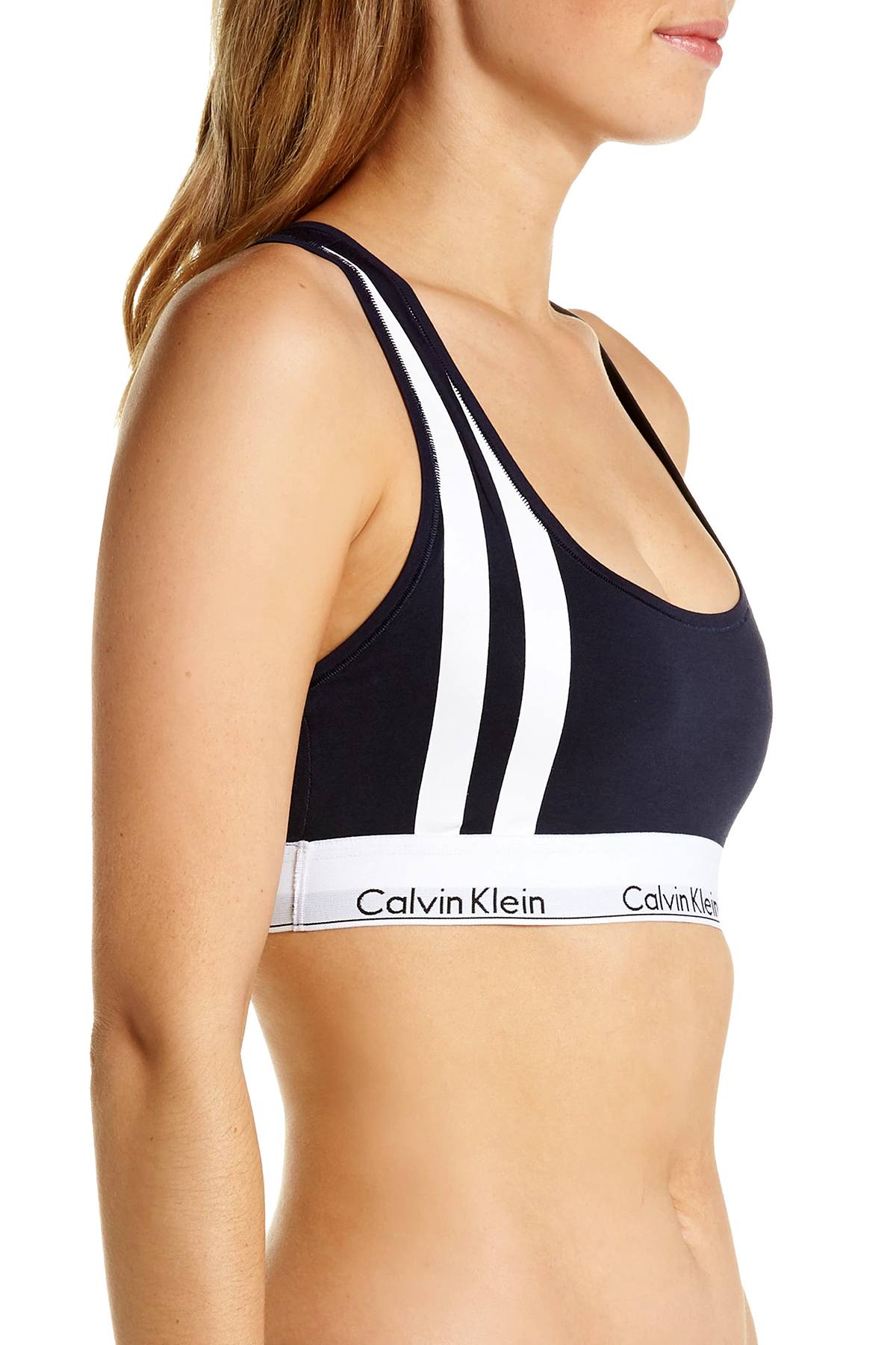 Calvin Klein Black Vertical-Stripe Logo-Band Bralette