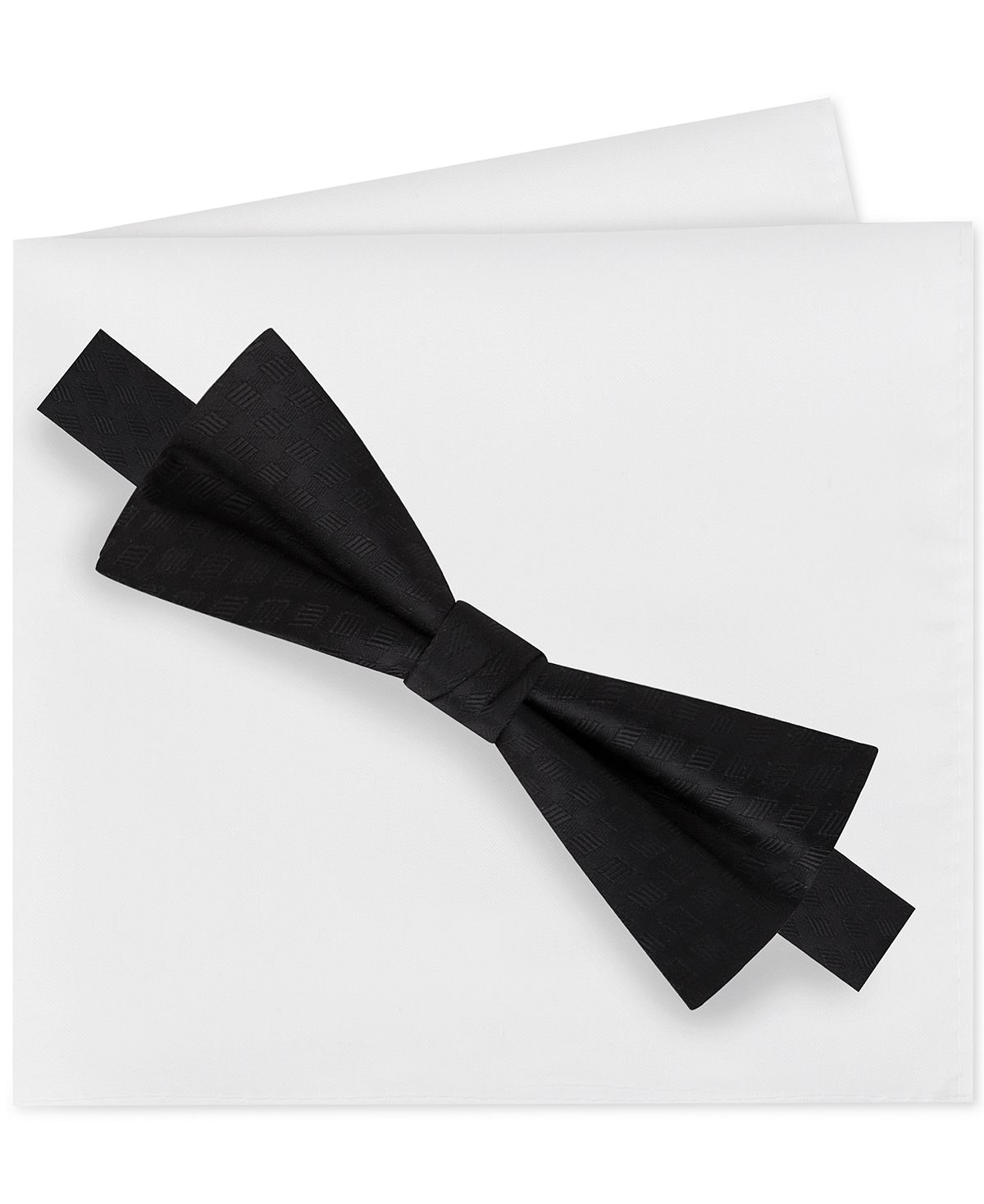 Calvin Klein Bow Tie And Pocket Square Set Black Parquet