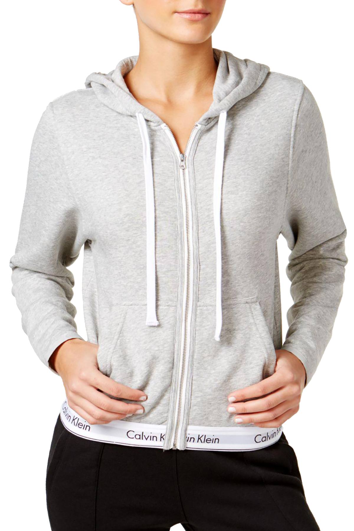 Calvin Klein Heather-Gray Modern Cotton-Blend Lounge Hoodie