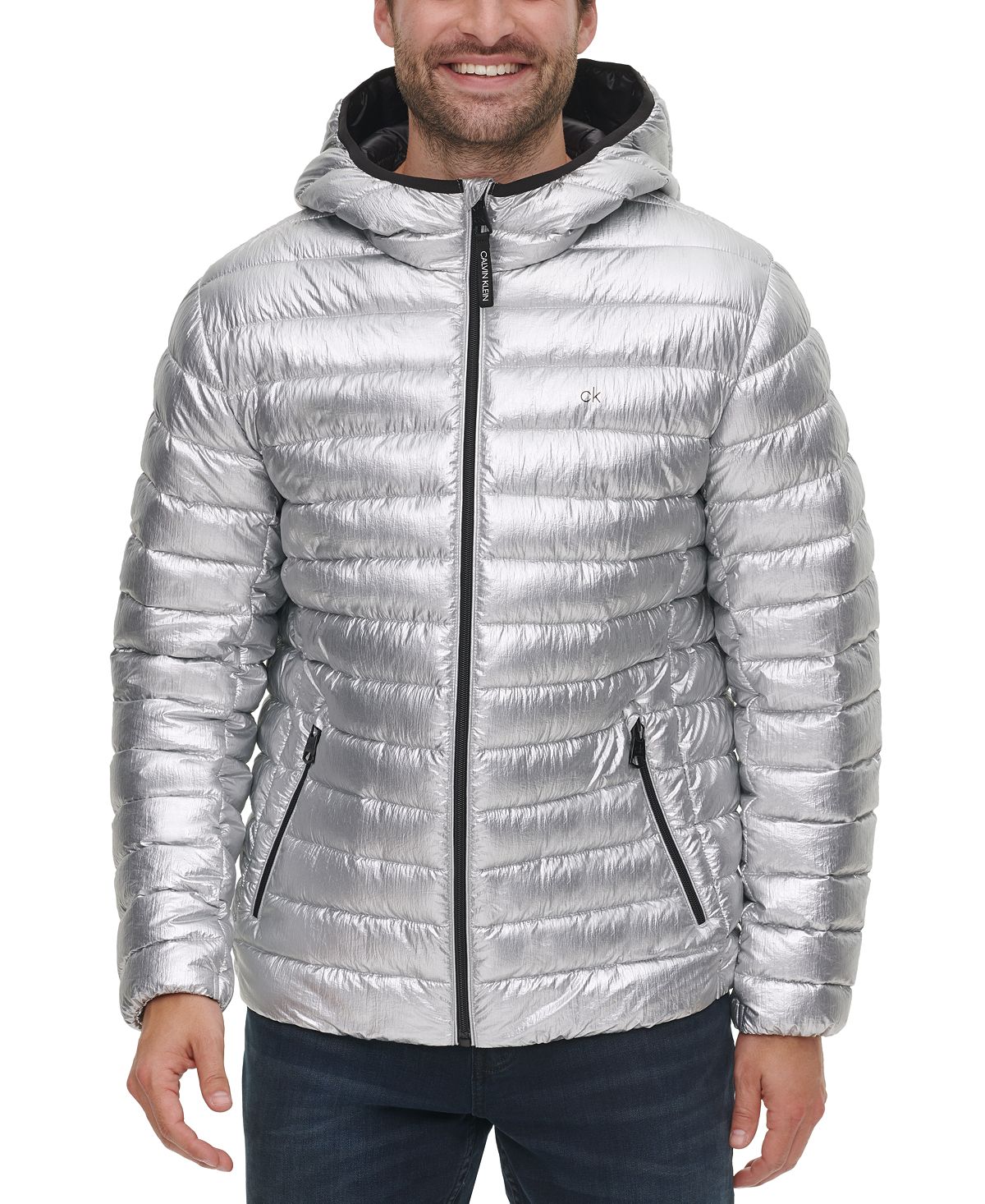 Calvin Klein Hooded Packable Down Jacket Silver