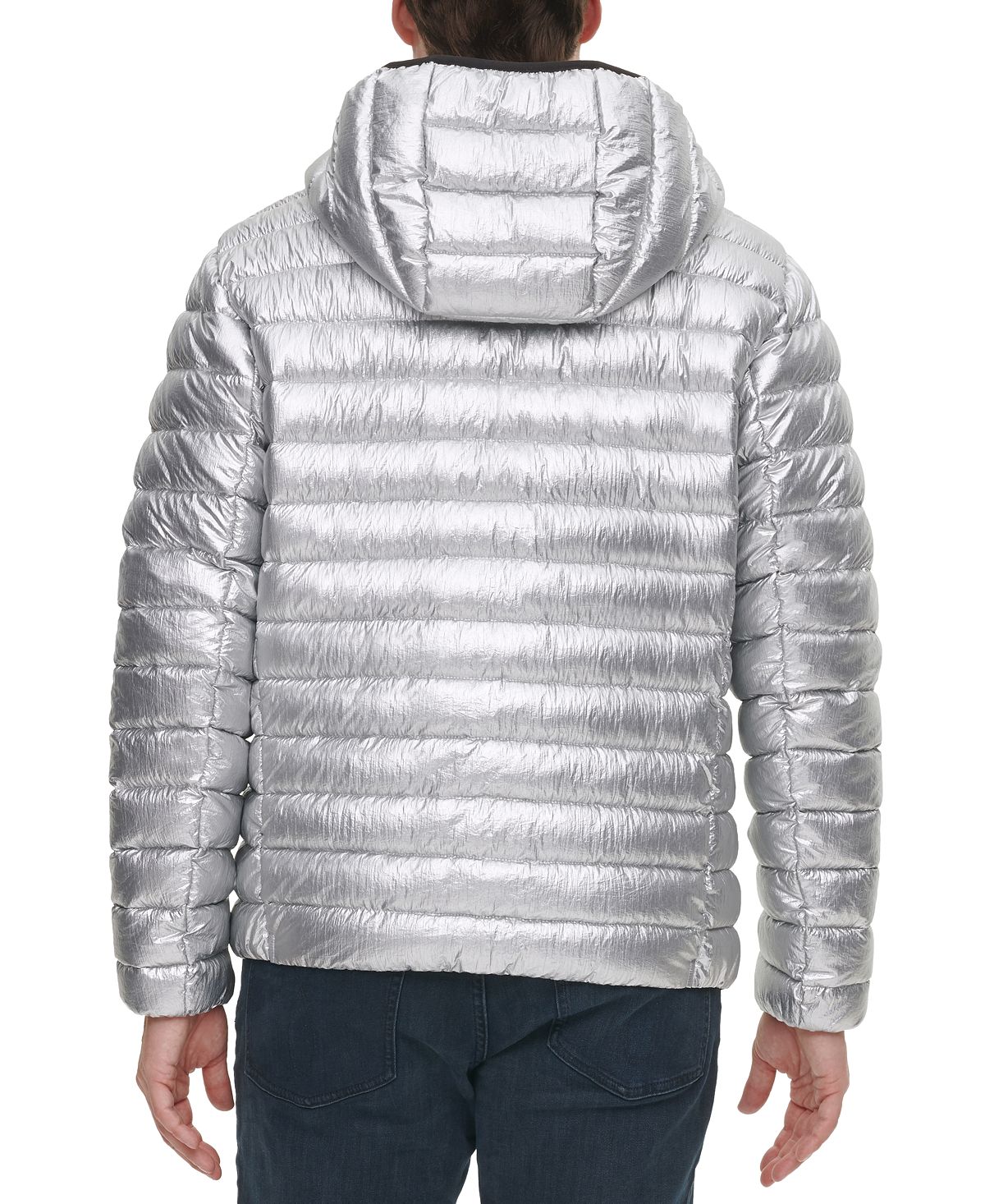 Calvin Klein Hooded Packable Down Jacket Silver