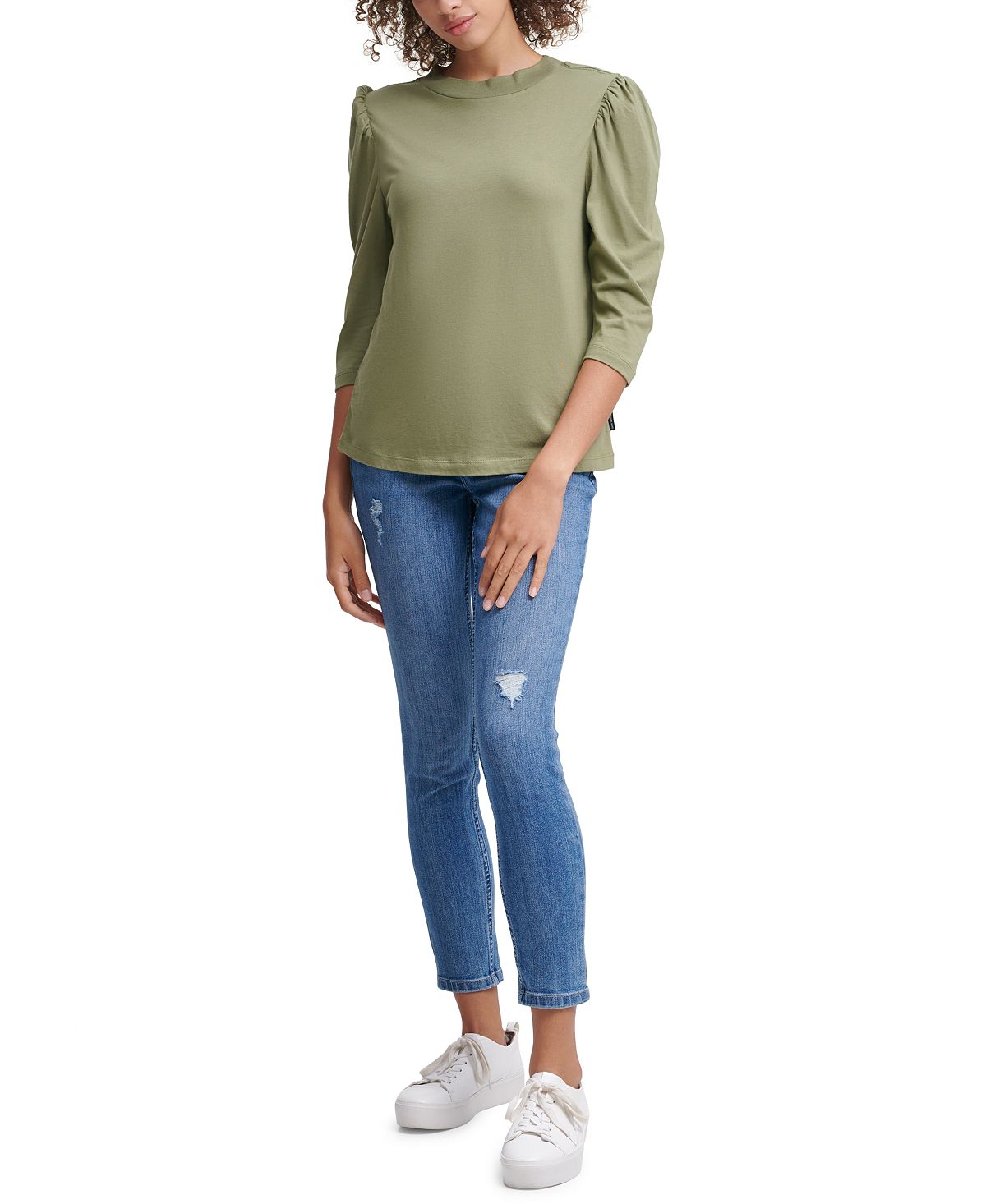 Calvin Klein Jeans Puffed Sleeve Mock Neck Top Bonsai