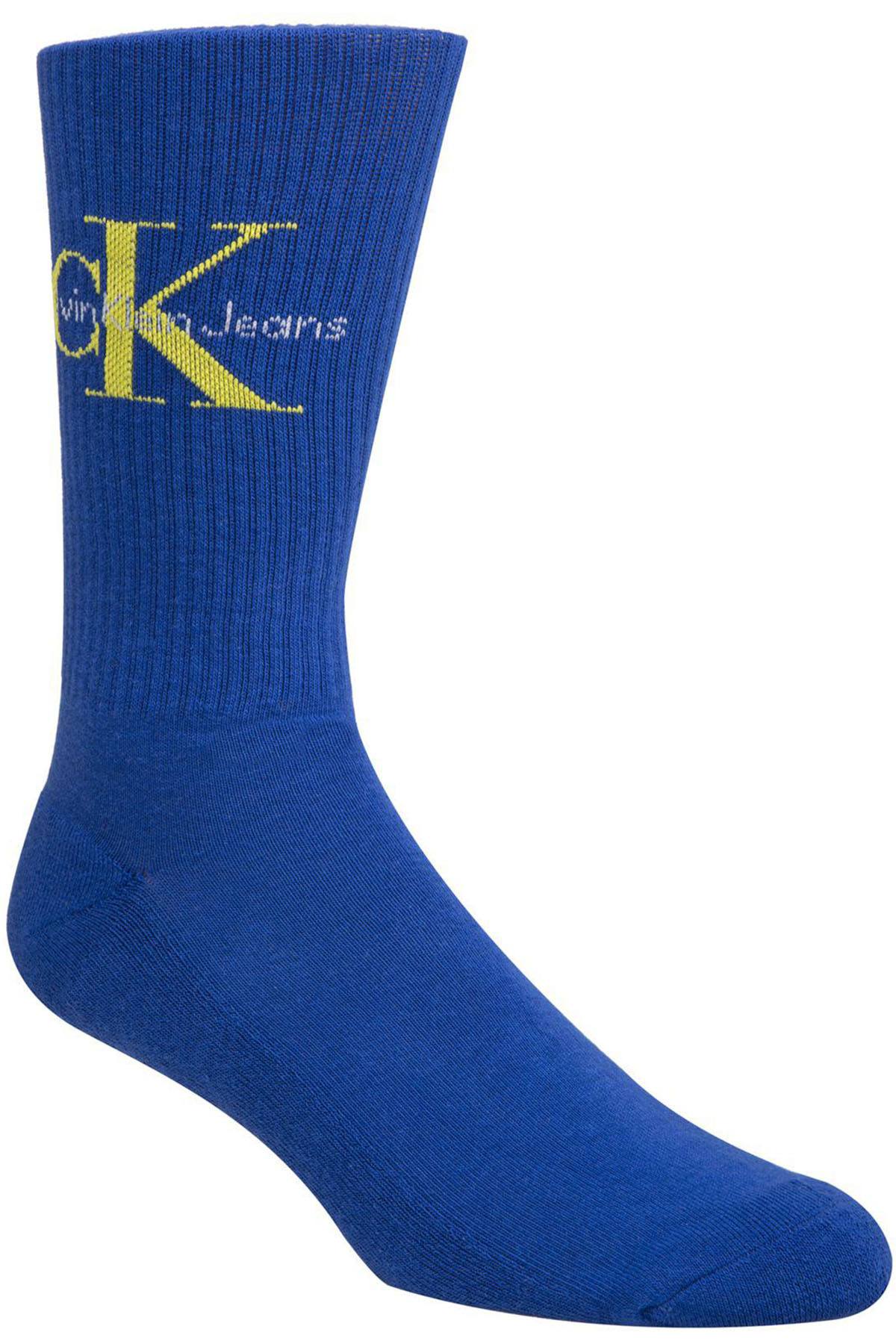 Calvin Klein Jeans Sapphire/Yellow Ribbed Logo Crew Sock