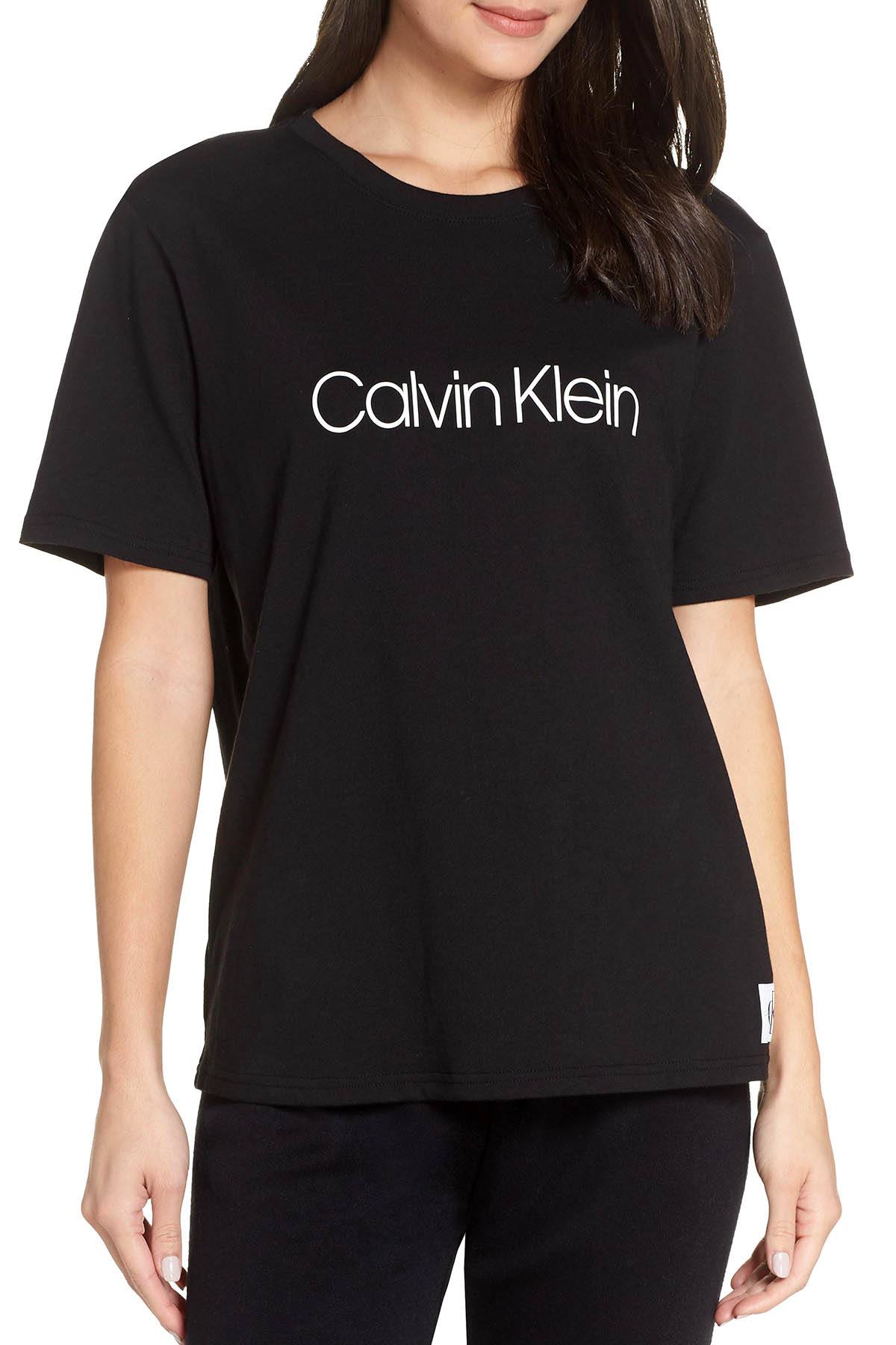 Calvin Klein Monogram Lounge Crew Tee in Black