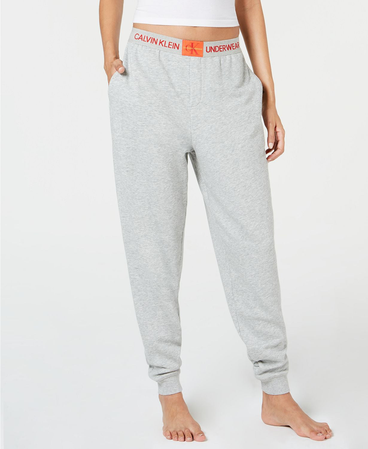 Calvin klein monogram logo heather gray store womens jogger pants