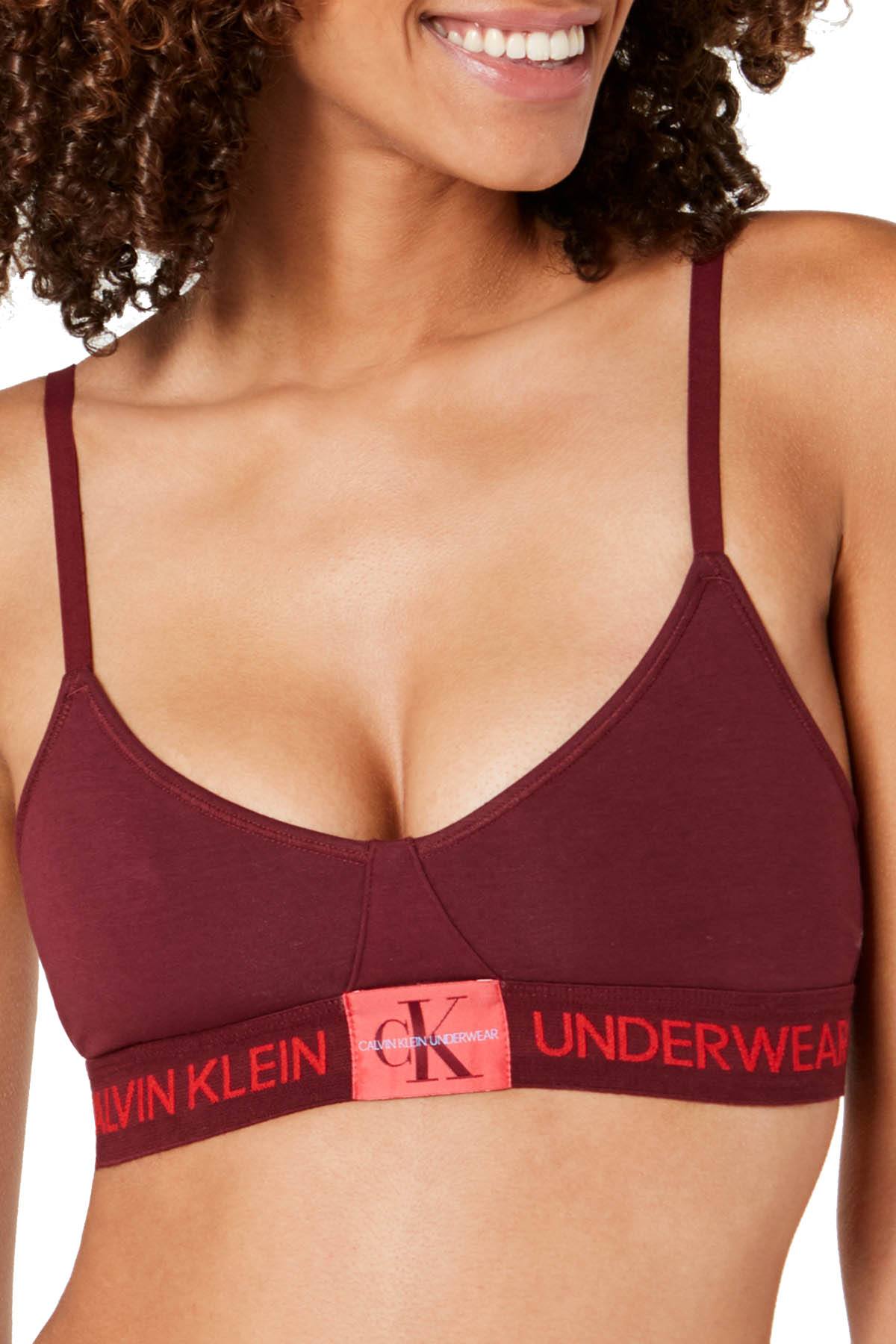 Calvin Klein Monogram Unlined Triangle Bralette in Phoebe Burgundy