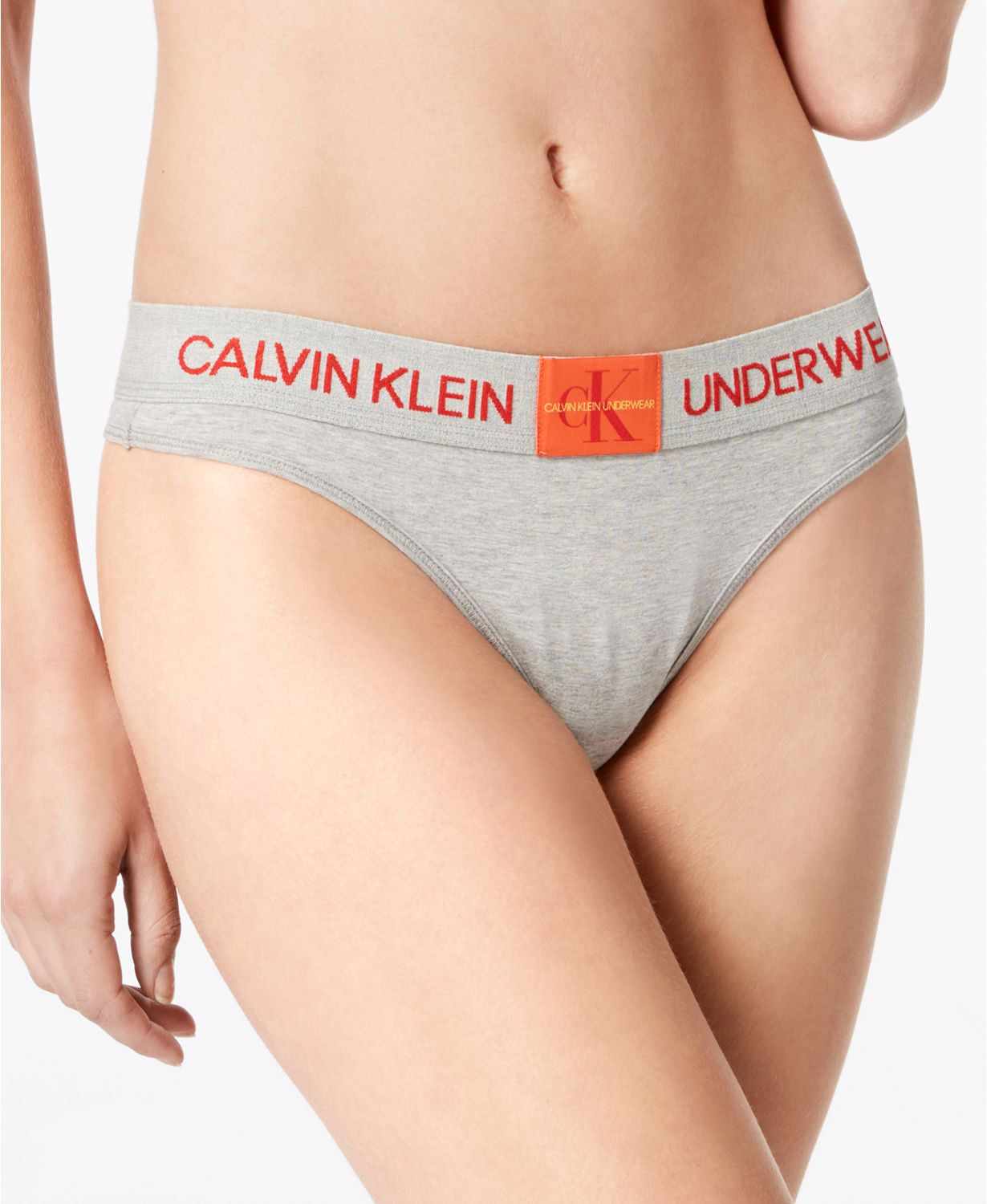 Calvin Klein Monogram Waist Thong in Grey Heather