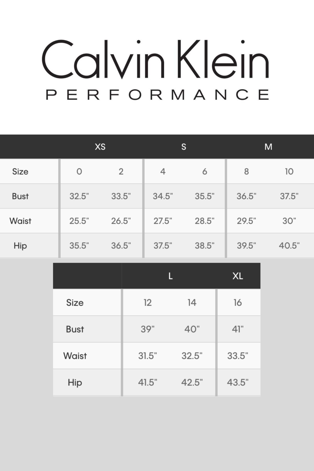 Calvin klein 2024 jacket size chart