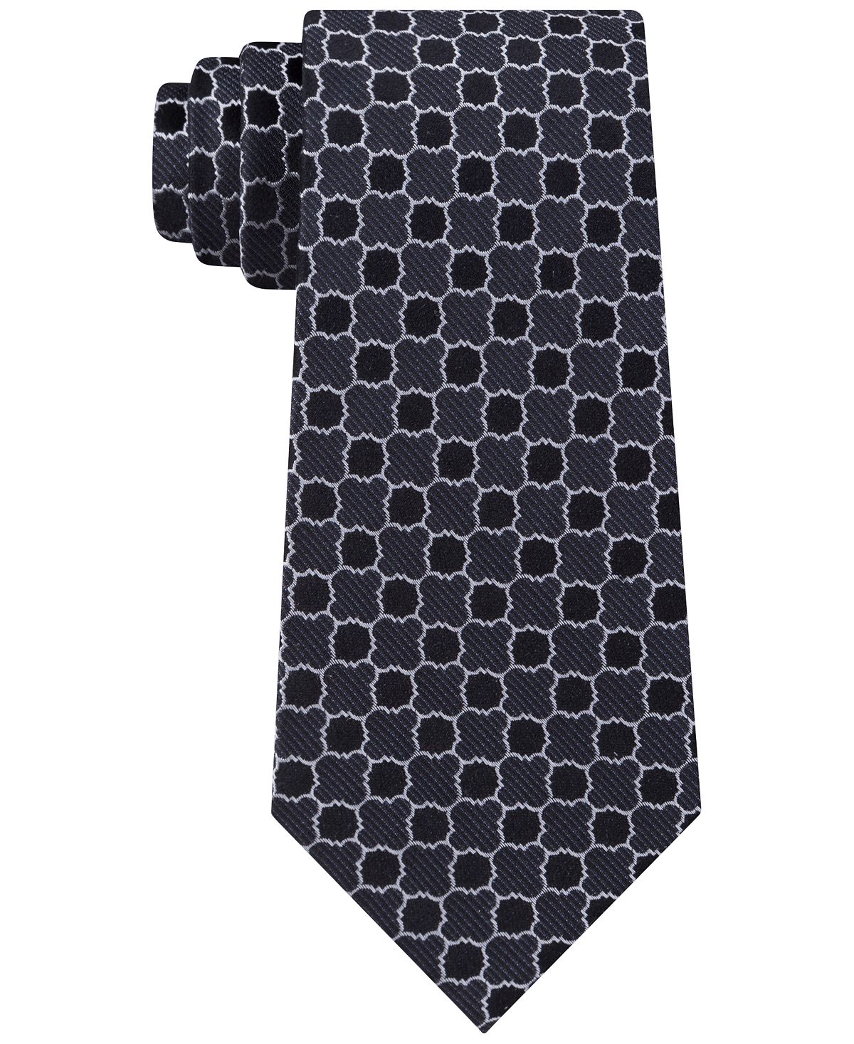 Calvin Klein Quatrefoil Medallion Slim Silk Tie Black