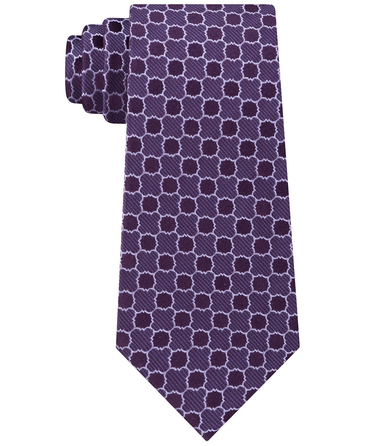 Calvin Klein Quatrefoil Medallion Slim Silk Tie Purple