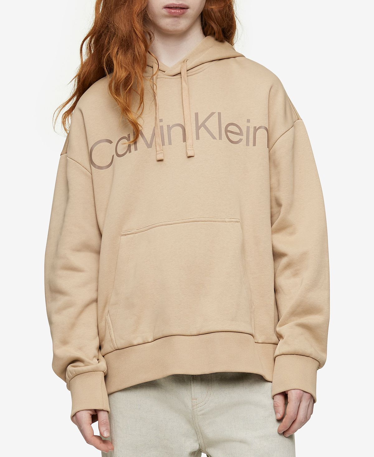 Calvin Klein Relaxed Fit Logo-print Hoodie Travertine