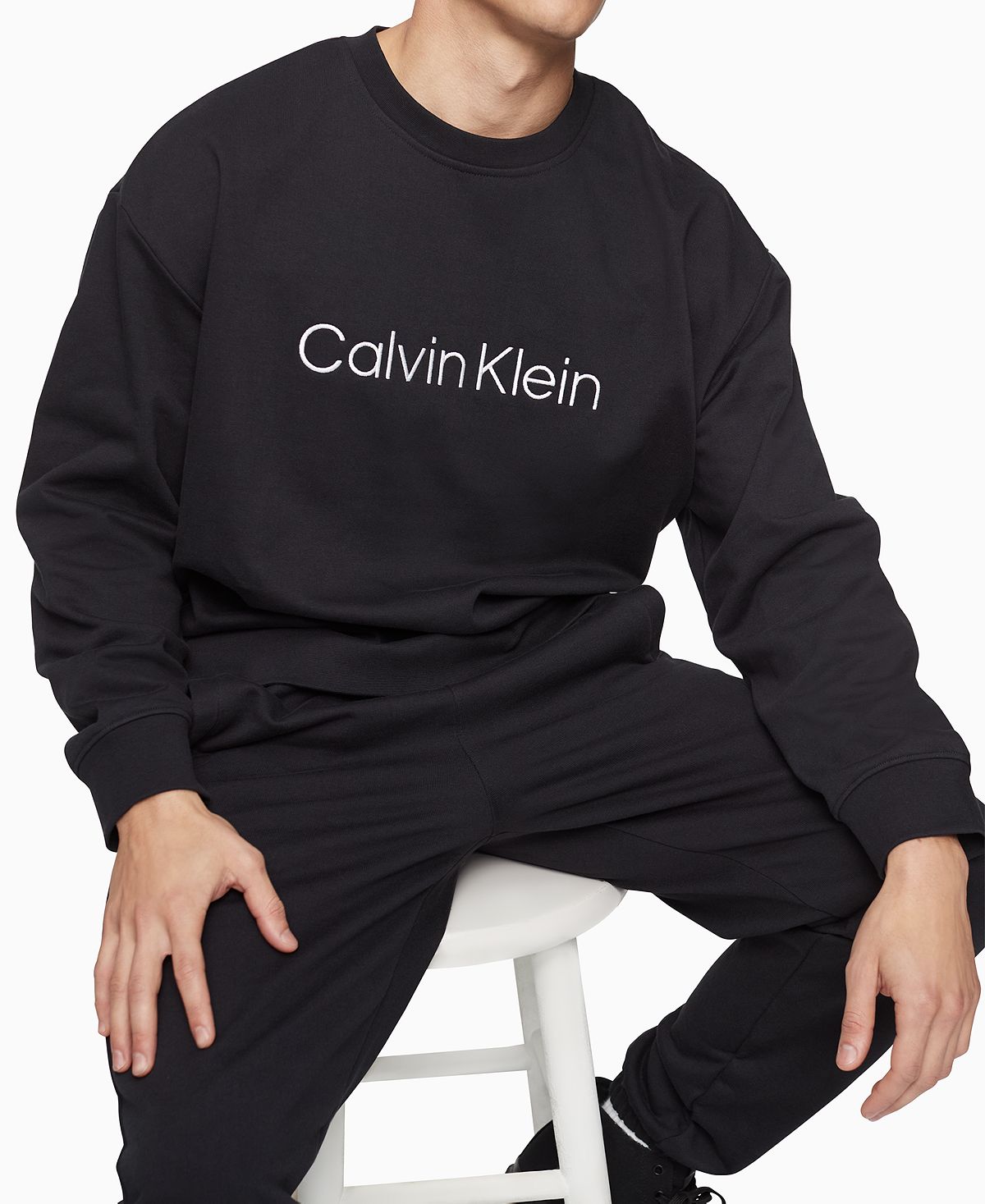Calvin Klein Relaxed Fit Standard Logo Terry Crewneck Sweatshirt Black  Beauty