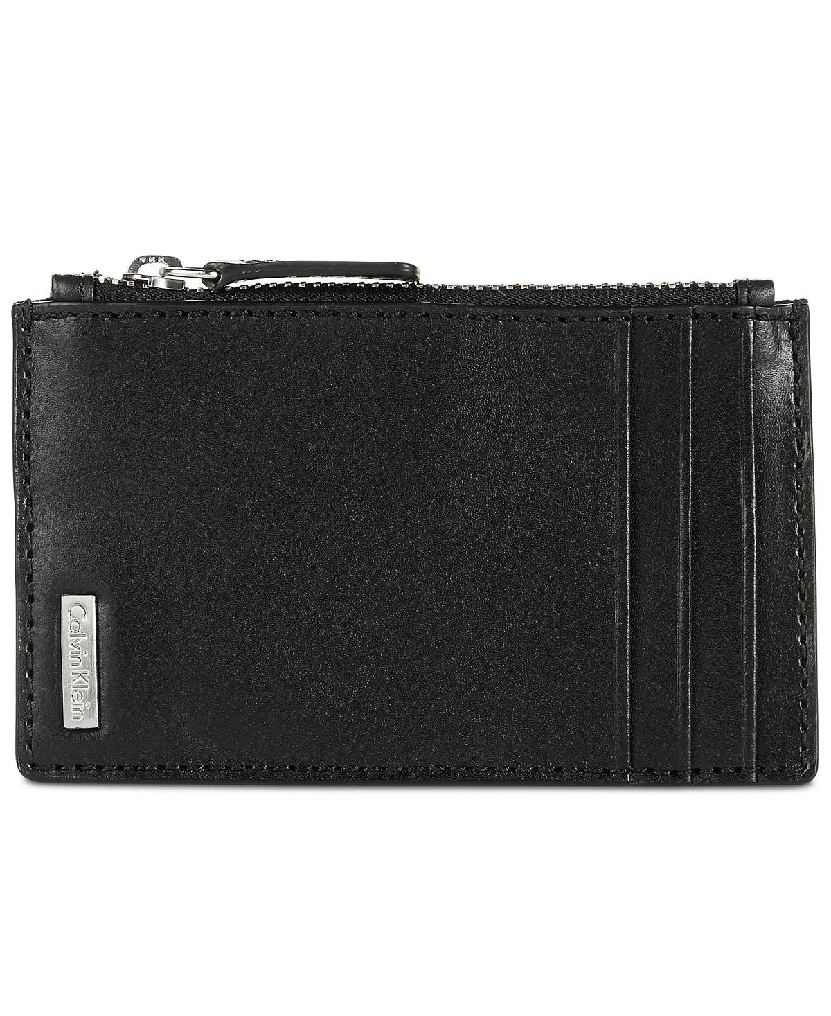 Calvin Klein Smooth Shine Zip Leather Card Case Black