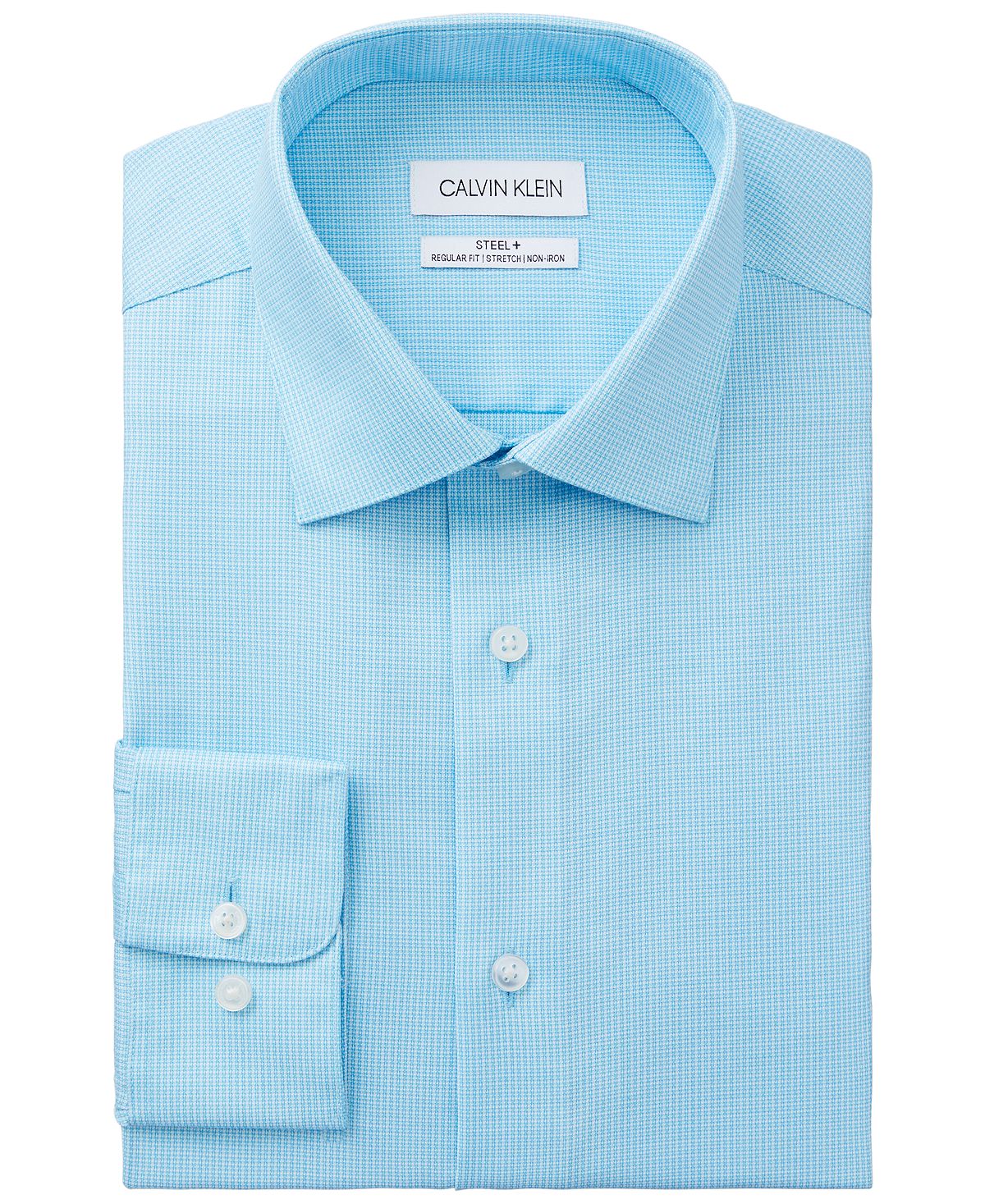 Calvin Klein Steel Classic/regular-fit Non-iron Performance Stretch Unsolid Solid Dress Shirt Pool