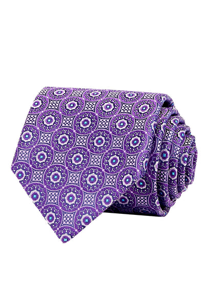 Canali Purple Large Circle Medallion Classic Silk Tie