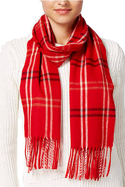 Cejon Red Grid-Pattern Woven Scarf