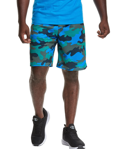 Champion Men's Mesh Print Shorts, 9" Camo Ammo Balboa Blue