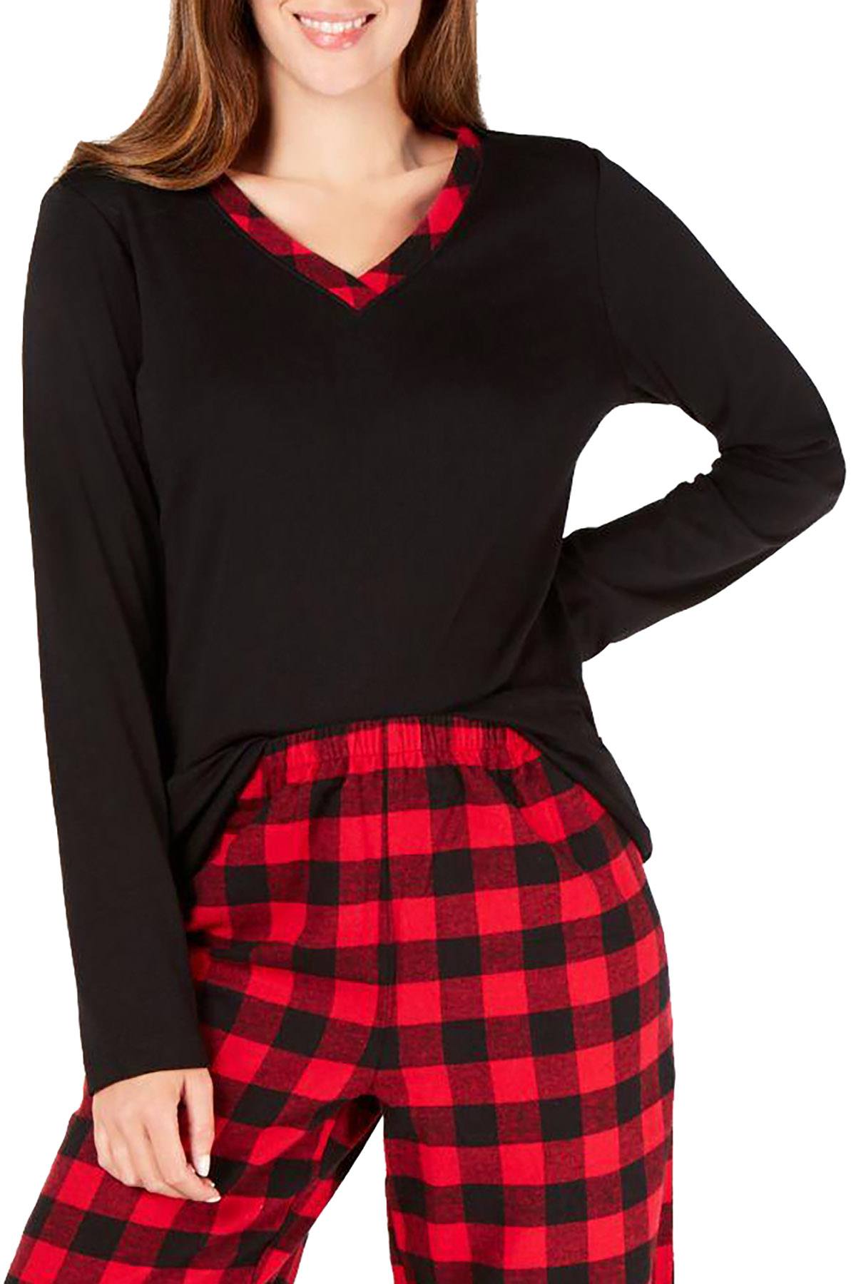 Charter Club Intimates Black/Buffalo Check V-Neck Pajama Top