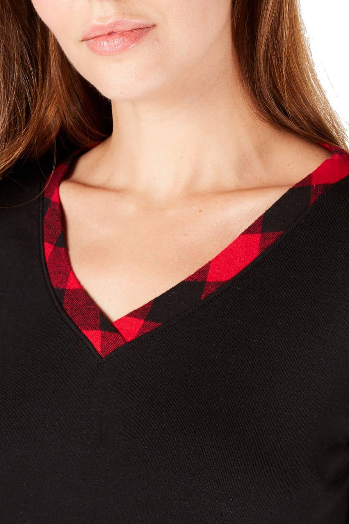 Charter Club Intimates Black/Buffalo Check V-Neck Pajama Top