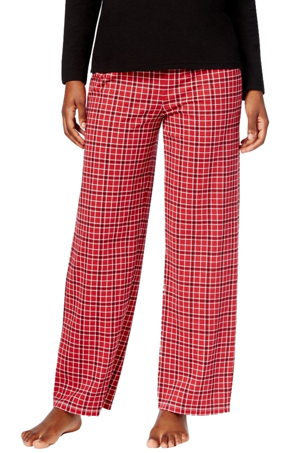 Charter Club Intimates Black Top & Red Small-Grid Plaid-Printed Pant PJ Set