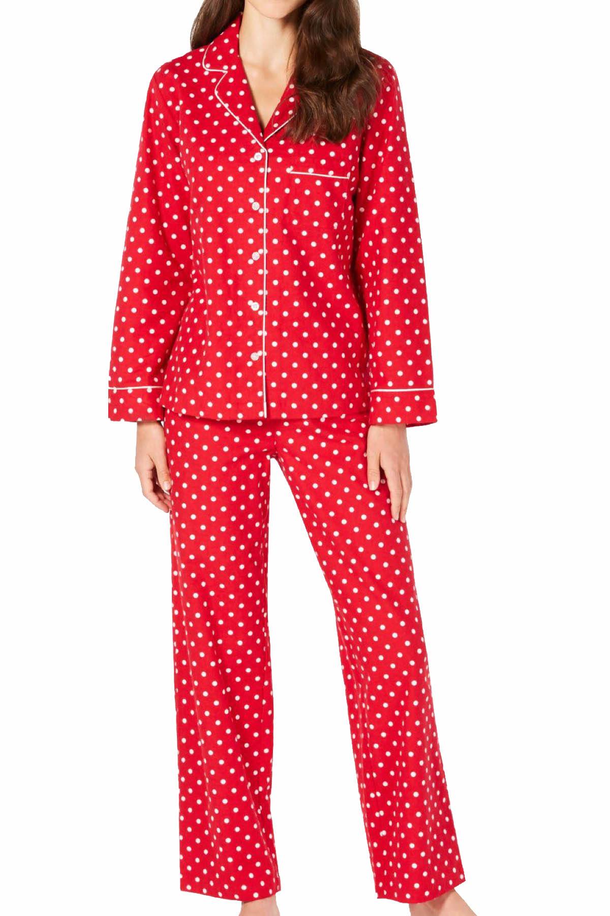 Charter Club Intimates Candy Red Dot Printed Cotton Flannel Pajama Set Cheapundies