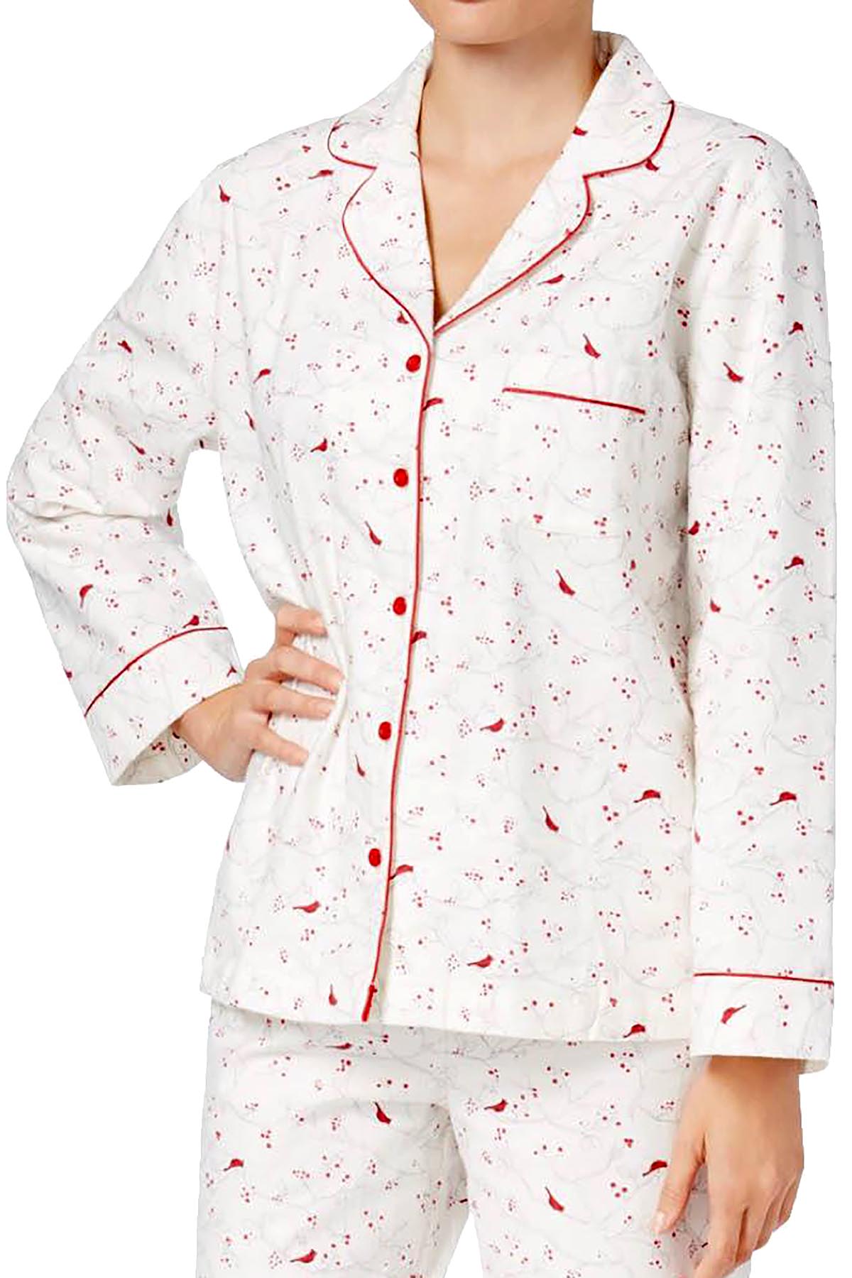 Charter Club Intimates Cardinal-Printed Cotton/Flannel Pajama Top