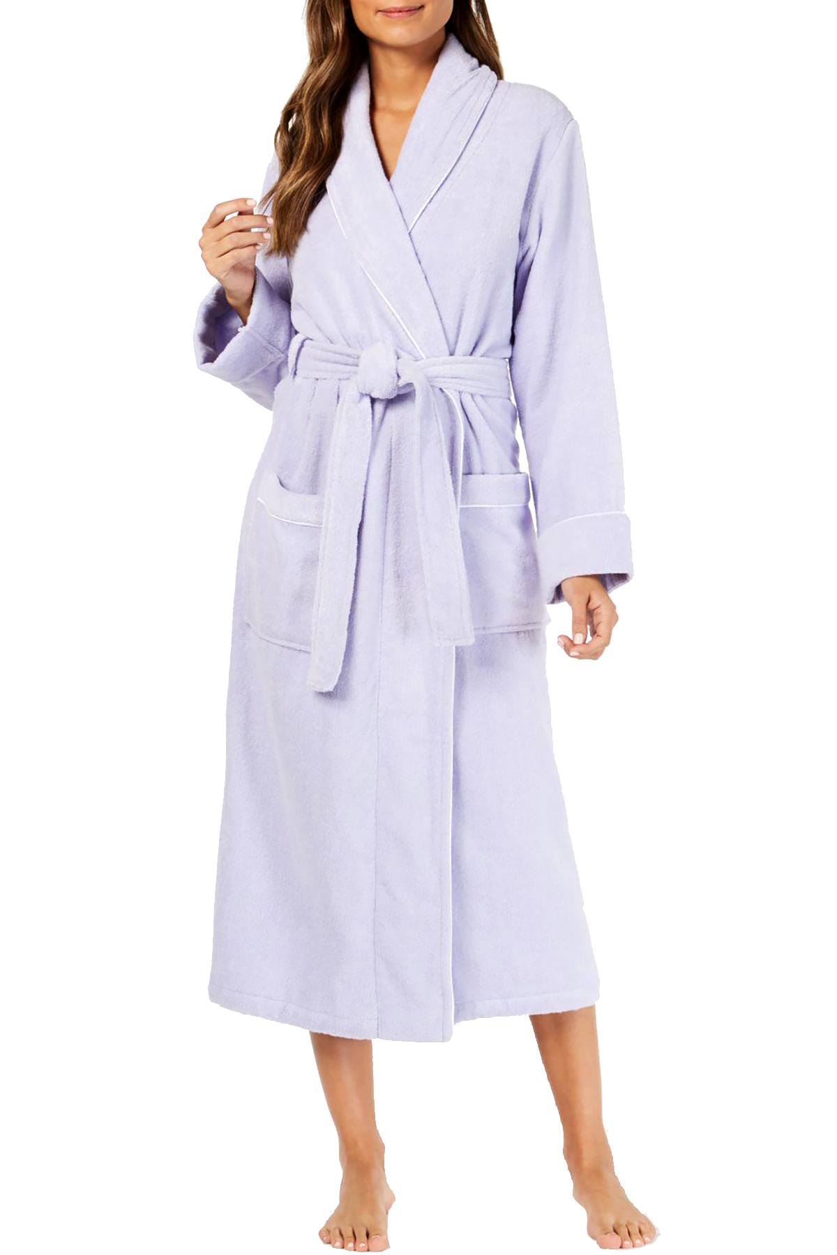 Charter Club Intimates Light-Amethyst Luxe Terry Piped Wrap Robe