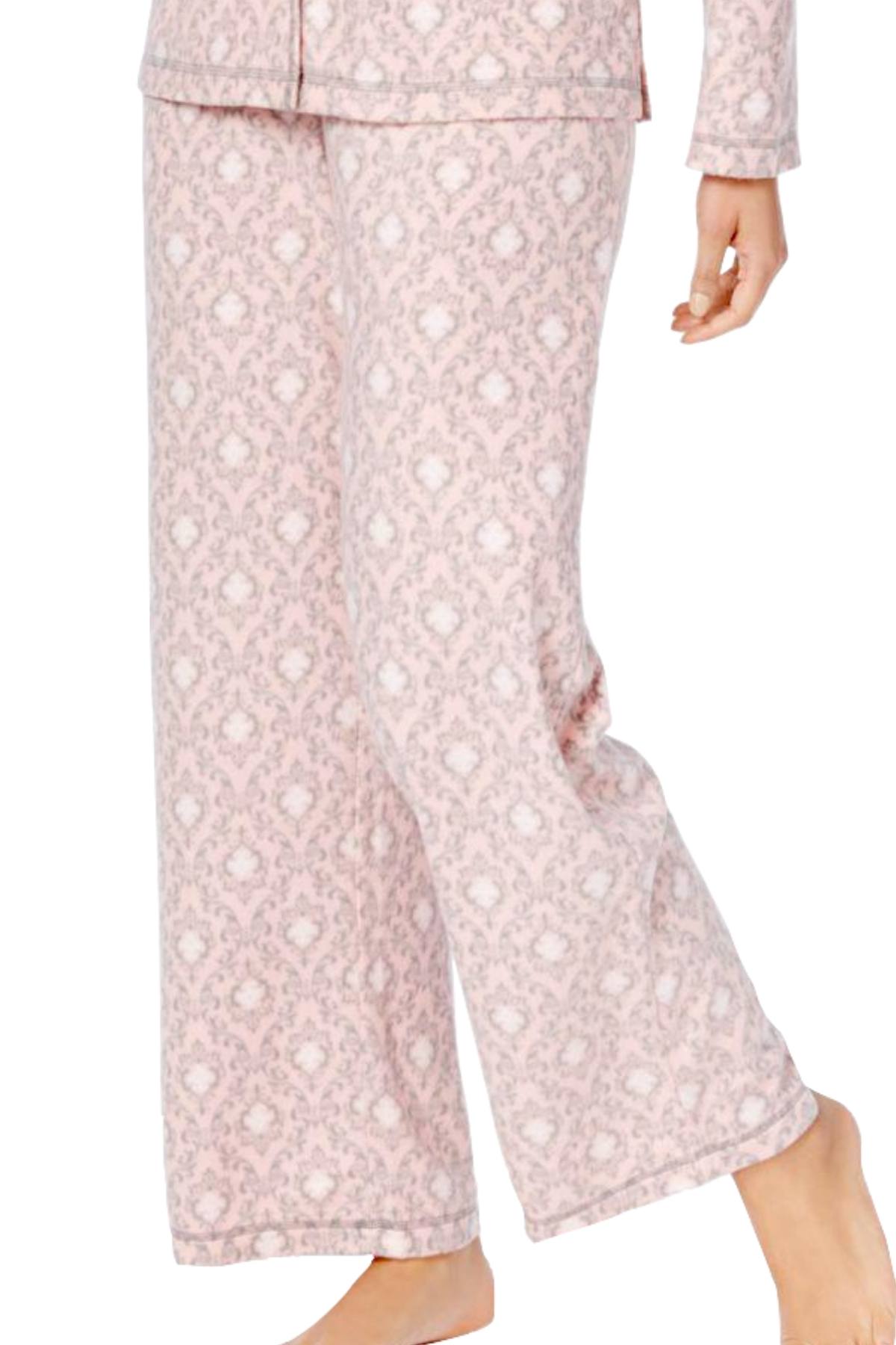 Charter Club Intimates Pink/Grey Garland-Scroll Printed Fleece Pajama Set