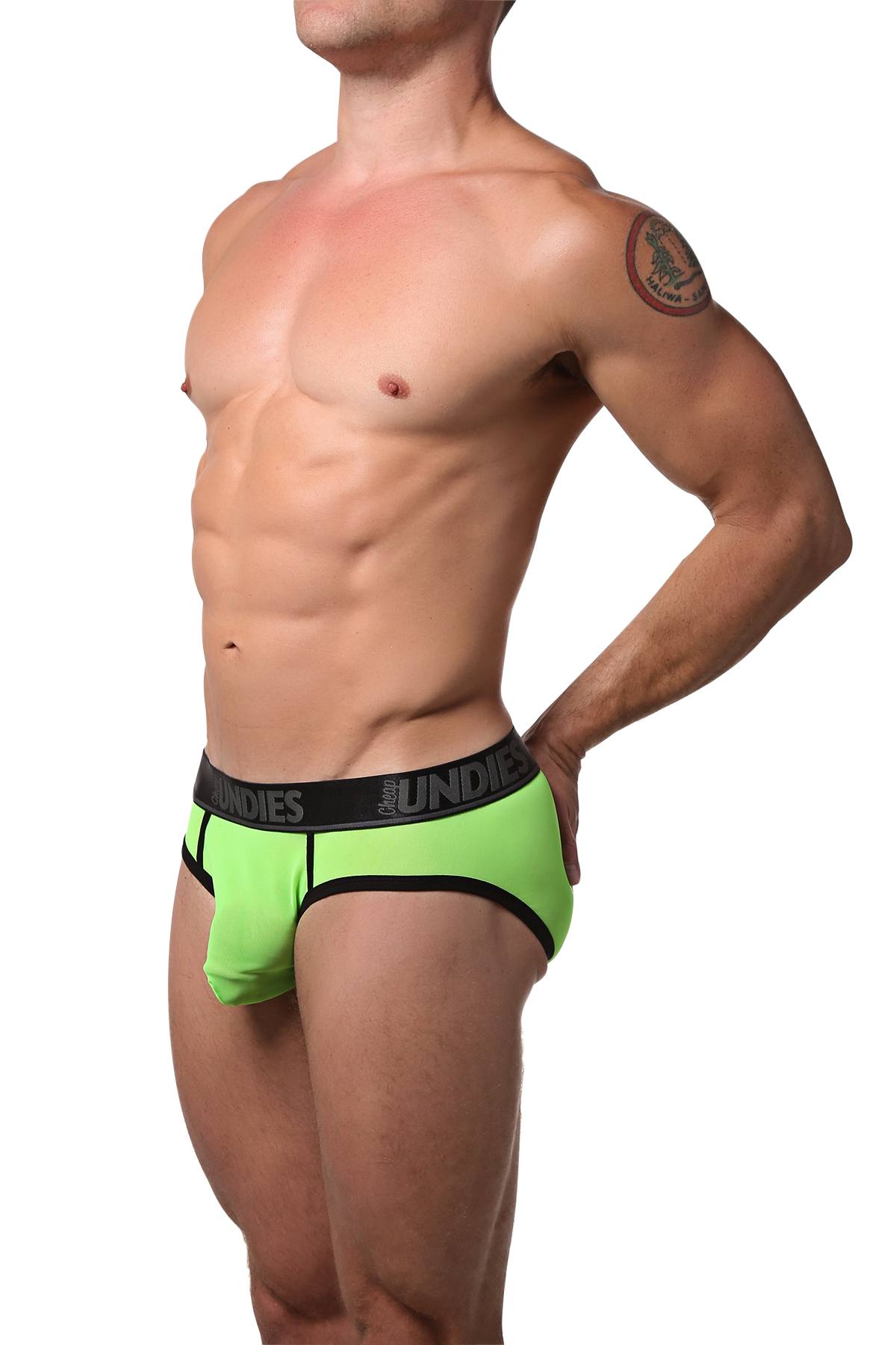 CheapUndies Neon Green Exposed Mesh Brief