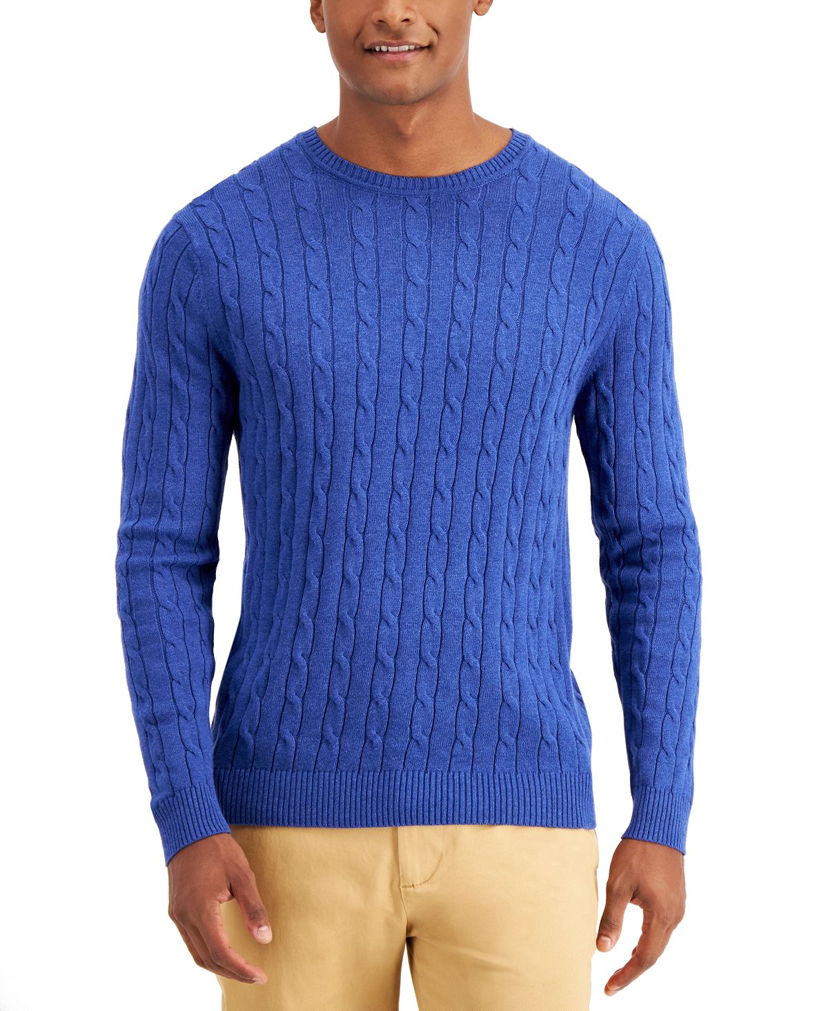 Club Room Cable-knit Cotton Sweater Cobalt Heather