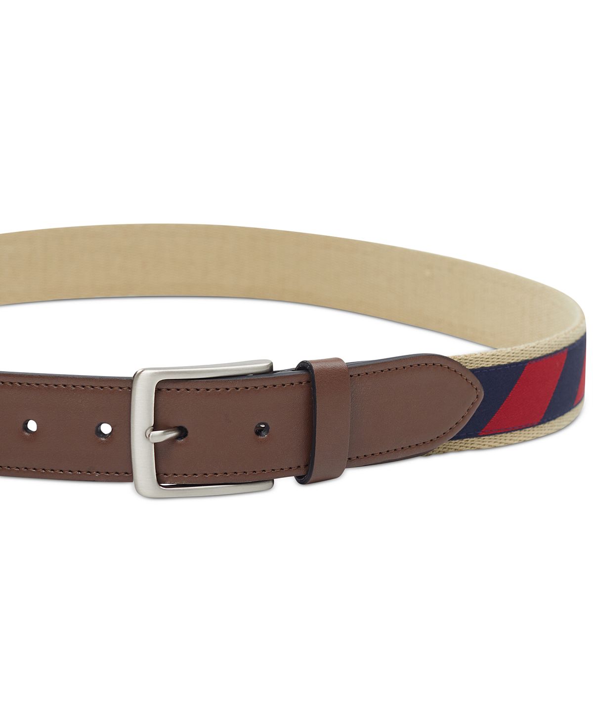 Club Room Canvas Ribbon Overlay Belt With Faux-leather Trim Navy/Red