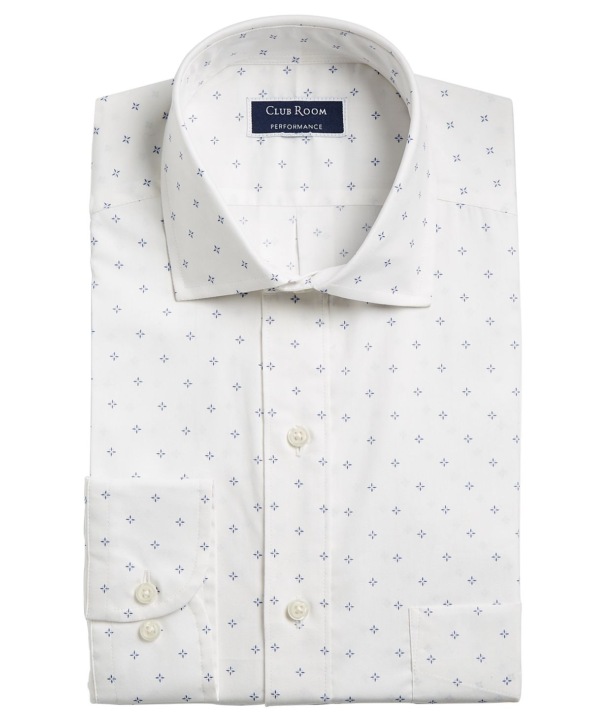 Club Room Classic/regular Fit Stretch Pine Print Dress Shirt White/Navy