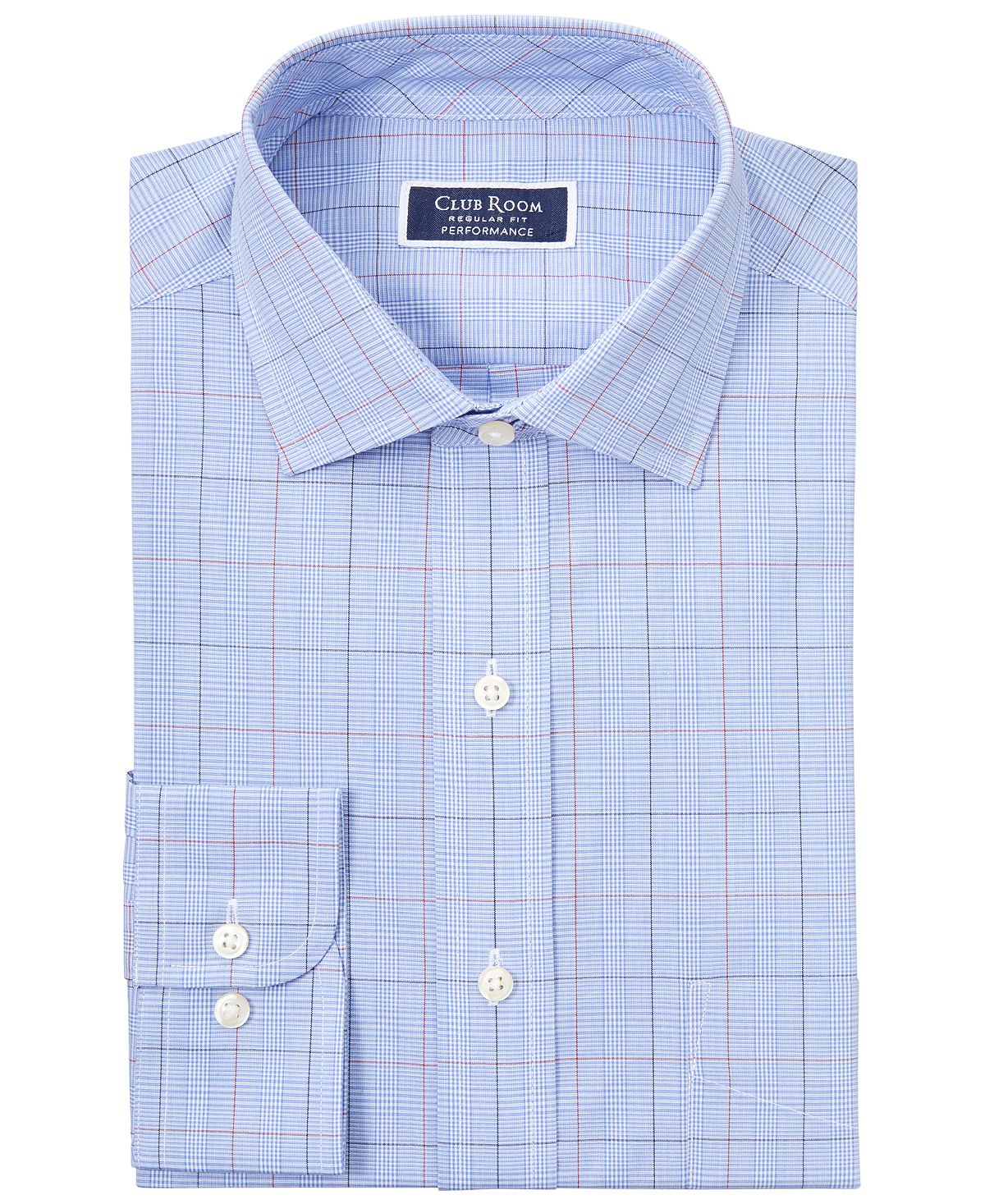 Club Room Classic/regular Fit Stretch Small Glen Plaid Dress Shirt Light Blue Red