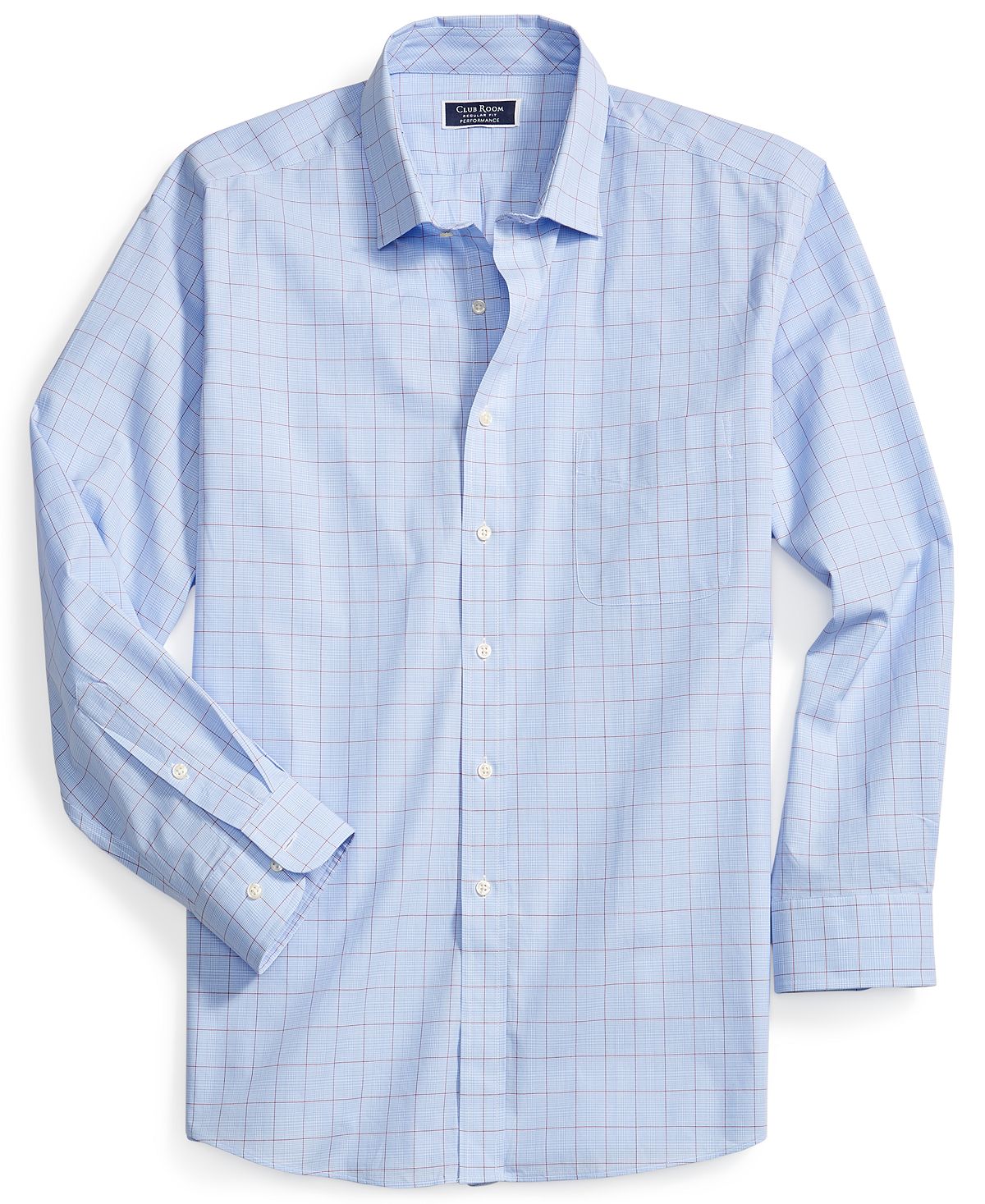 Club Room Classic/regular Fit Stretch Small Glen Plaid Dress Shirt Light Blue Red