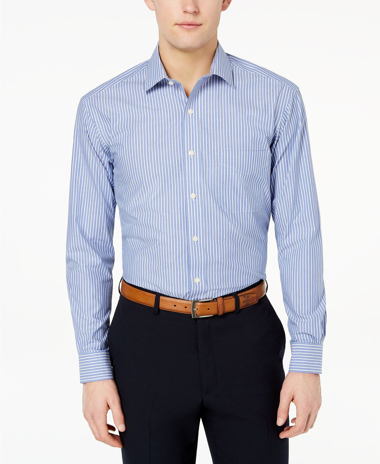 Club Room Classic/regular Fit Stripe Dress Shirt  Blue