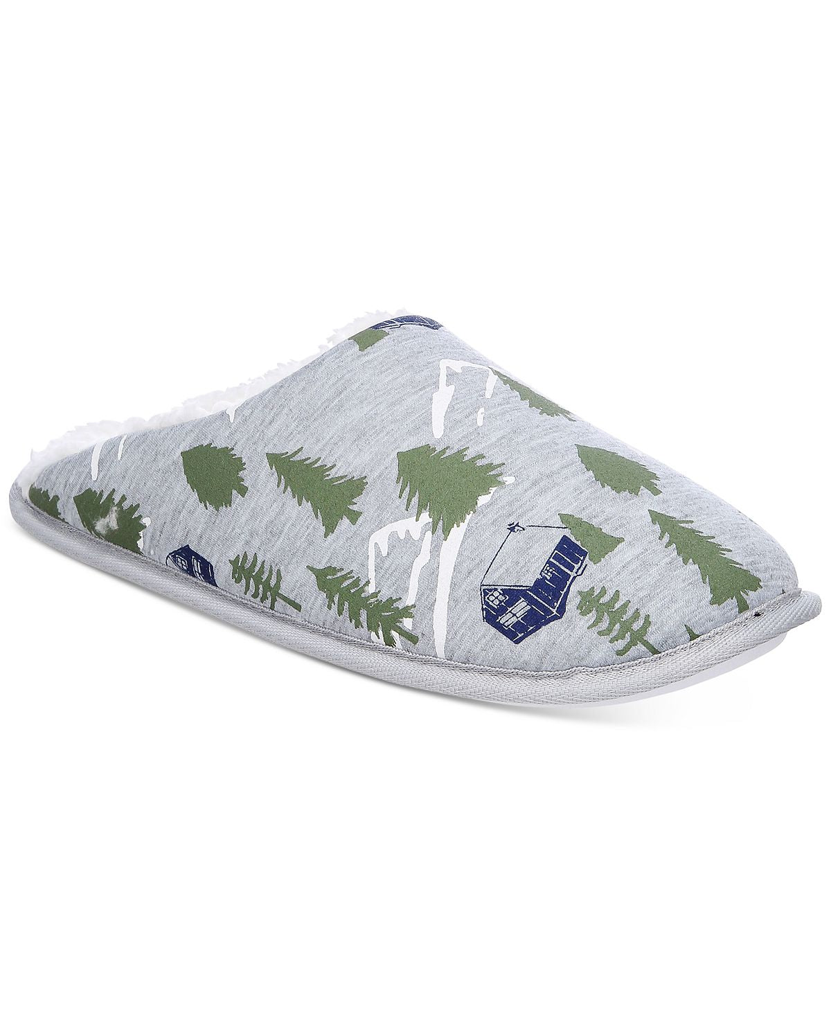 Club Room Forest-print Fleece-lined Slippers Grey