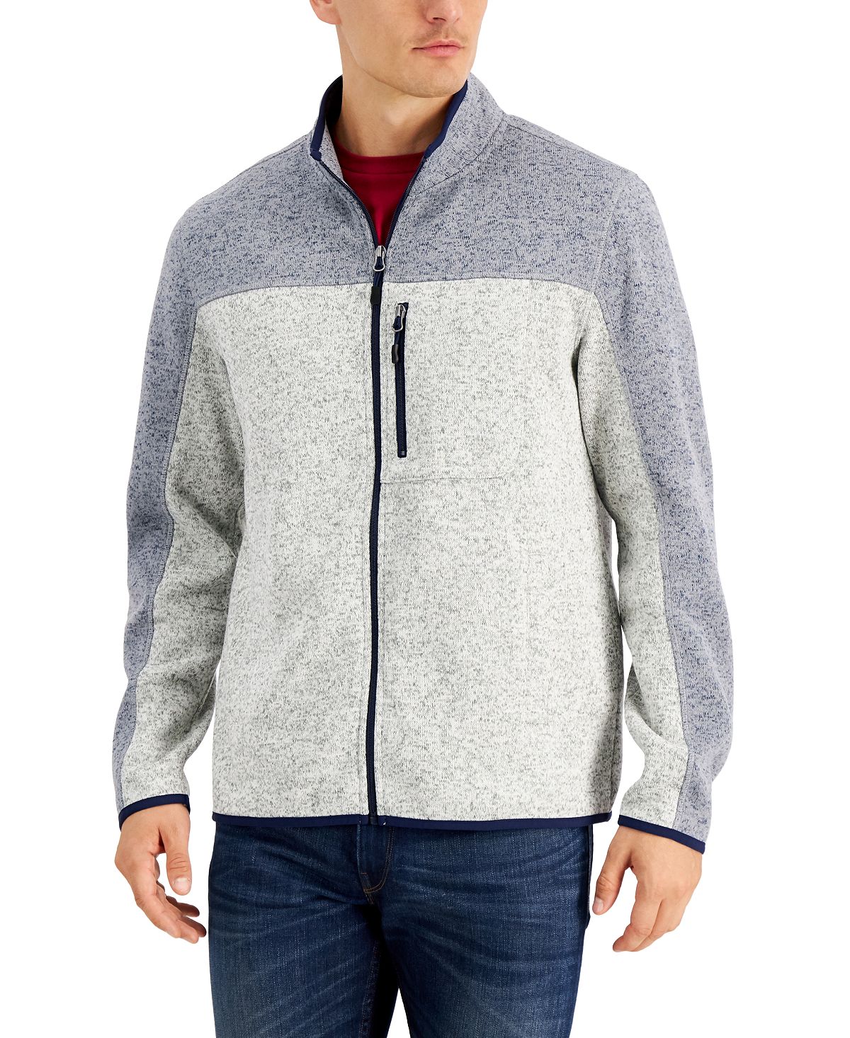 Club Room Full-zip Fleece Sweater Smooth Silver