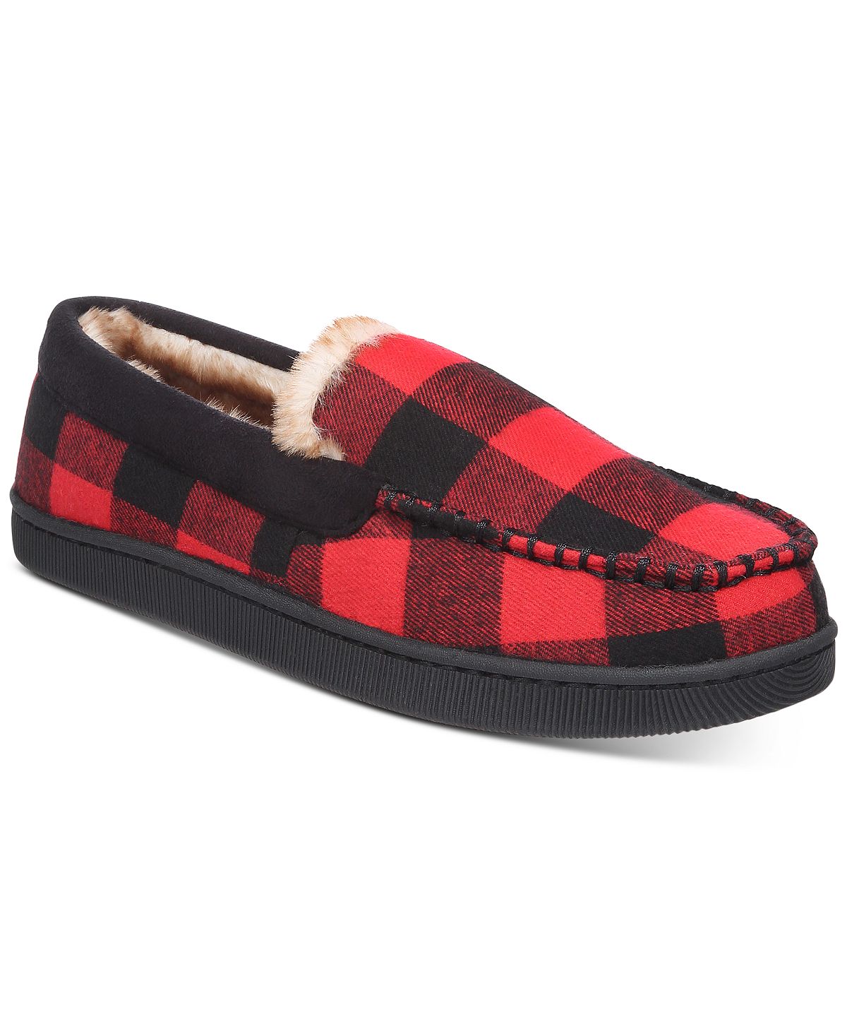 Club Room Plaid Moccasin Slippers With Faux-fur Lining Red