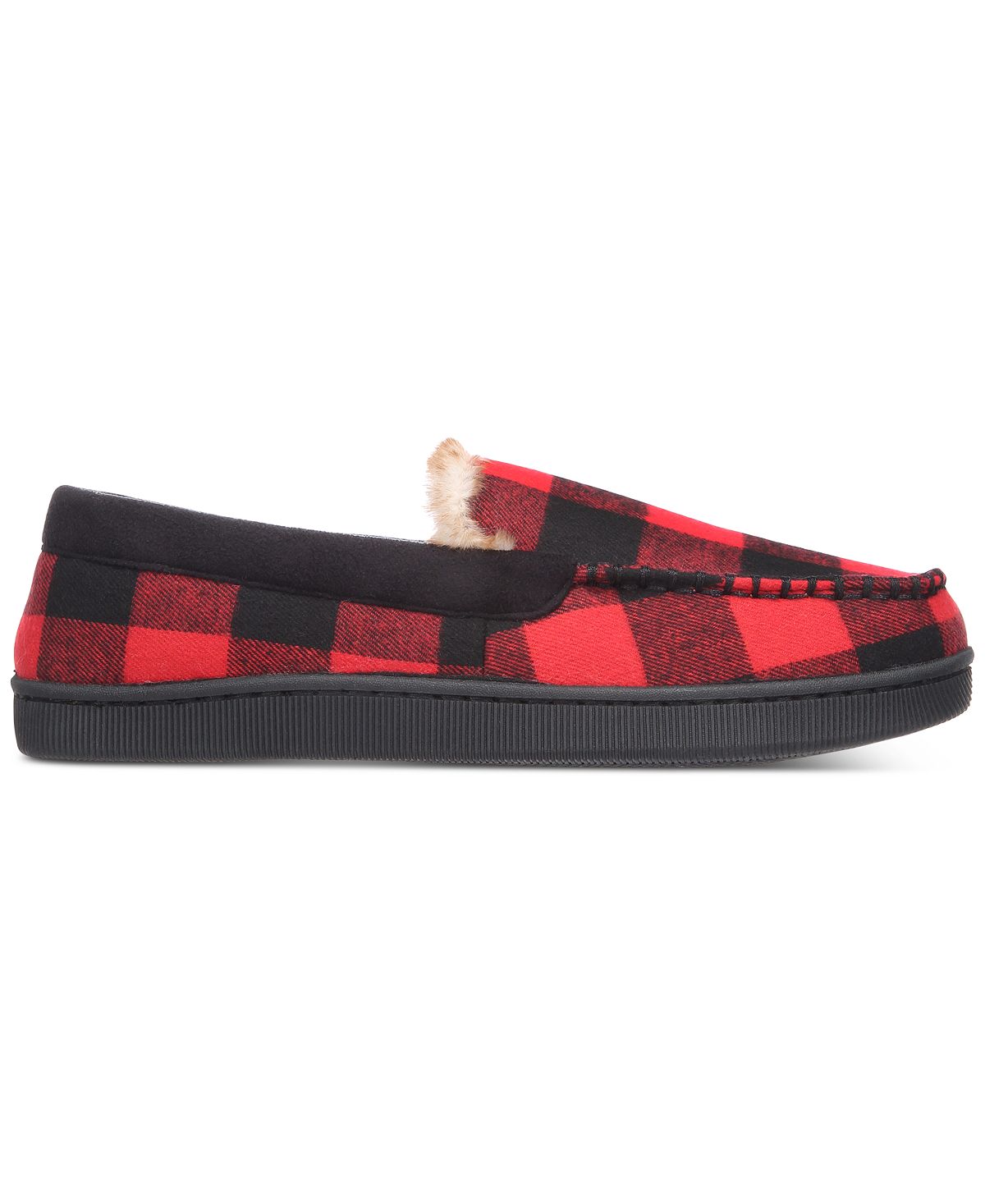 Club Room Plaid Moccasin Slippers With Faux-fur Lining Red