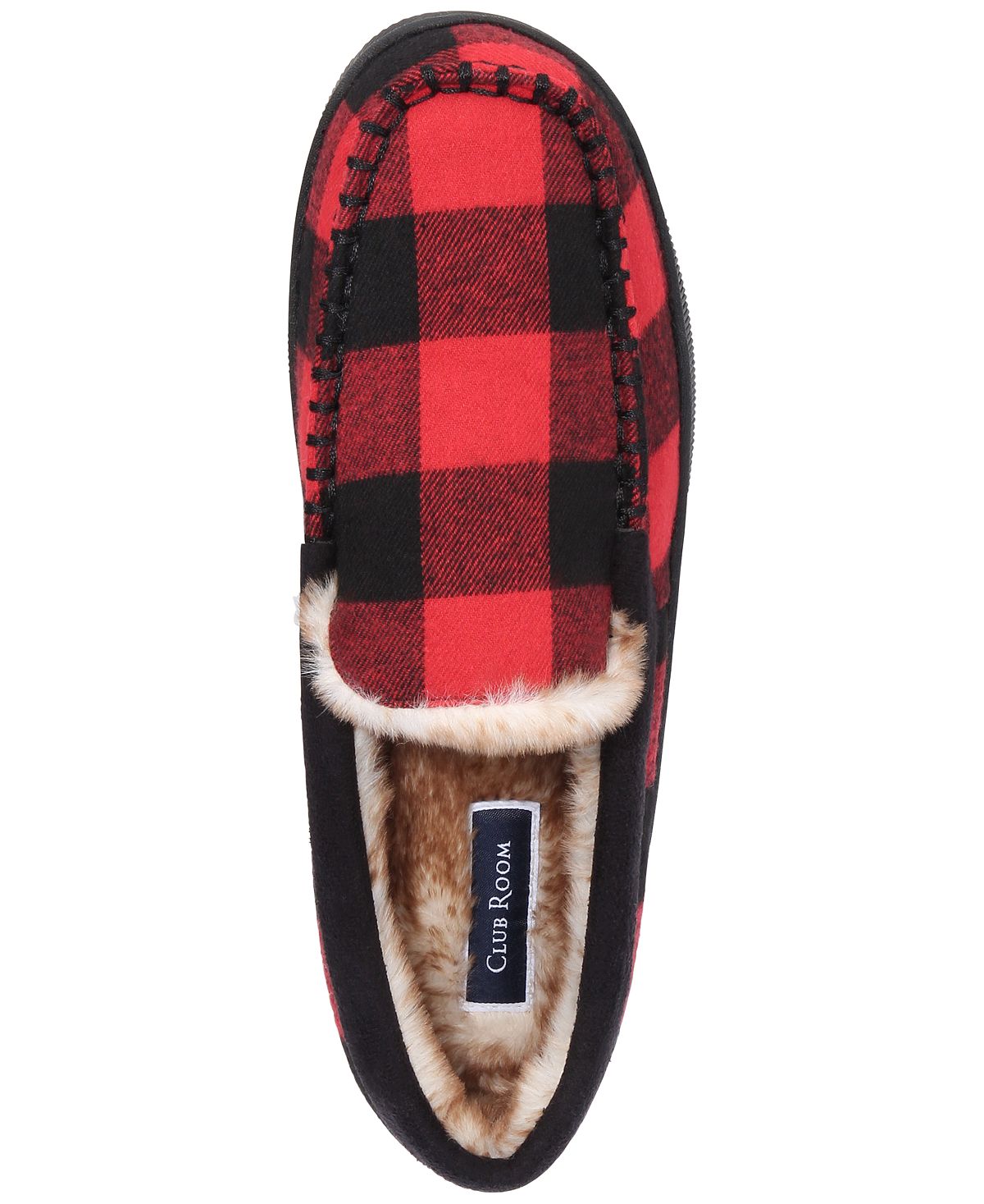 Club Room Plaid Moccasin Slippers With Faux-fur Lining Red