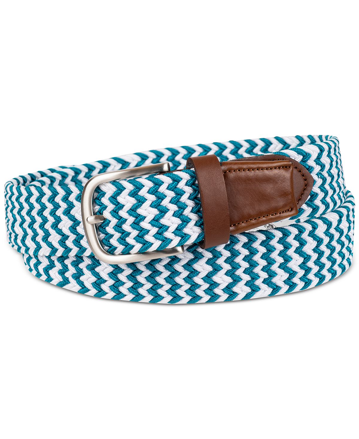 Club Room Stretch Comfort Braided Belt With Faux-leather Trim Green/white