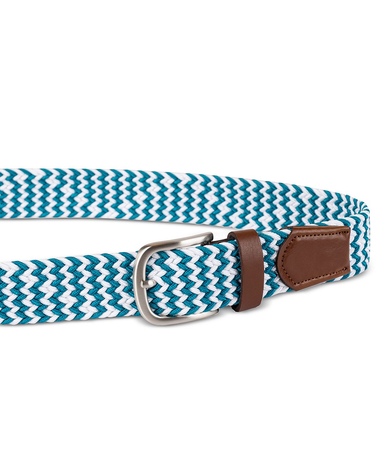 Club Room Stretch Comfort Braided Belt With Faux-leather Trim Green/white