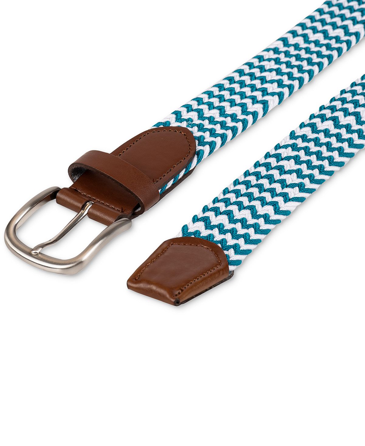 Club Room Stretch Comfort Braided Belt With Faux-leather Trim Green/white