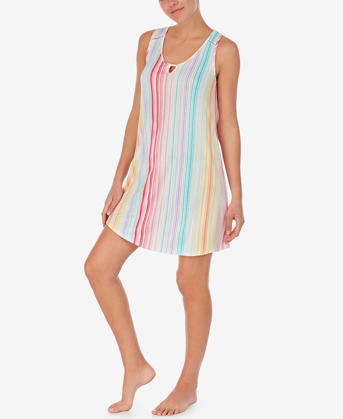 Cuddl Duds Lace-trim Printed Chemise Nightgown Multi stripe