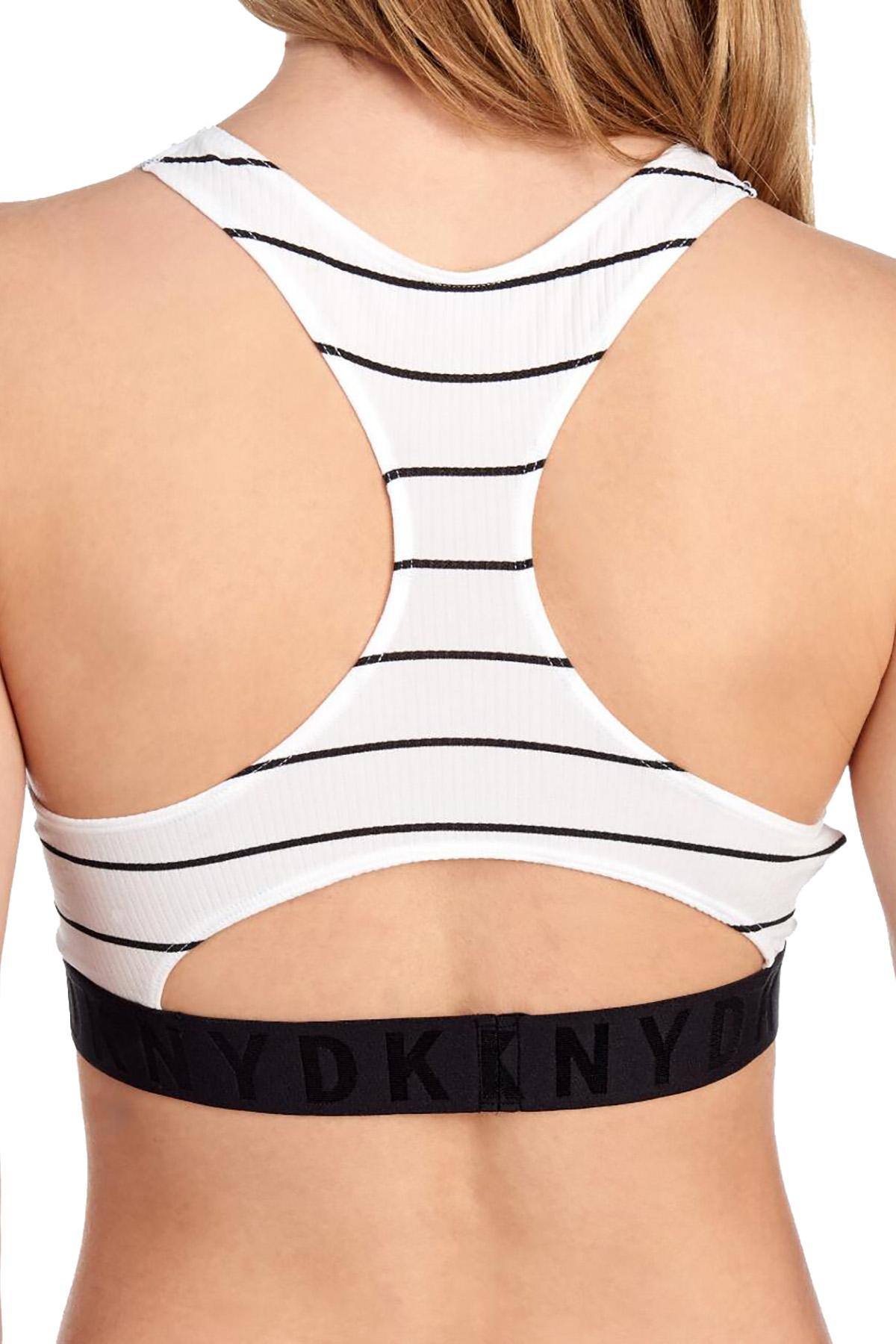 DKNY Black and White Stripe Logo Band Seamless Bralette
