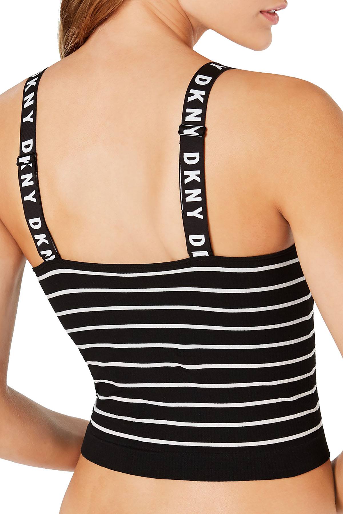 DKNY Litewear Seamless Ribbed Crop Tank in Stripe/Vellum/Black