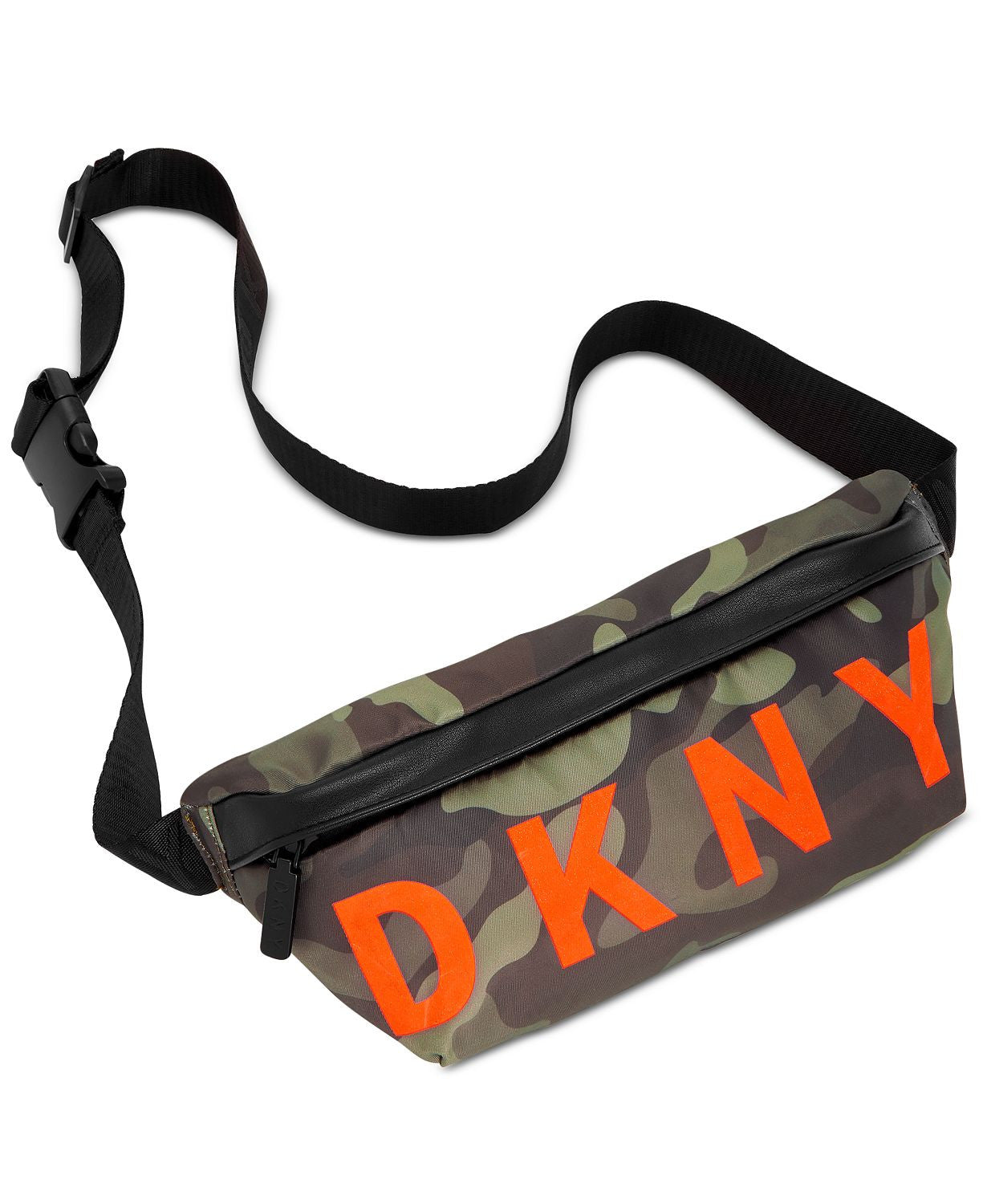 DKNY Nylon Logo Belt Bag in Green Camo/Black