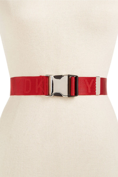 DKNY Red Seat-Belt-Buckle Logo Belt