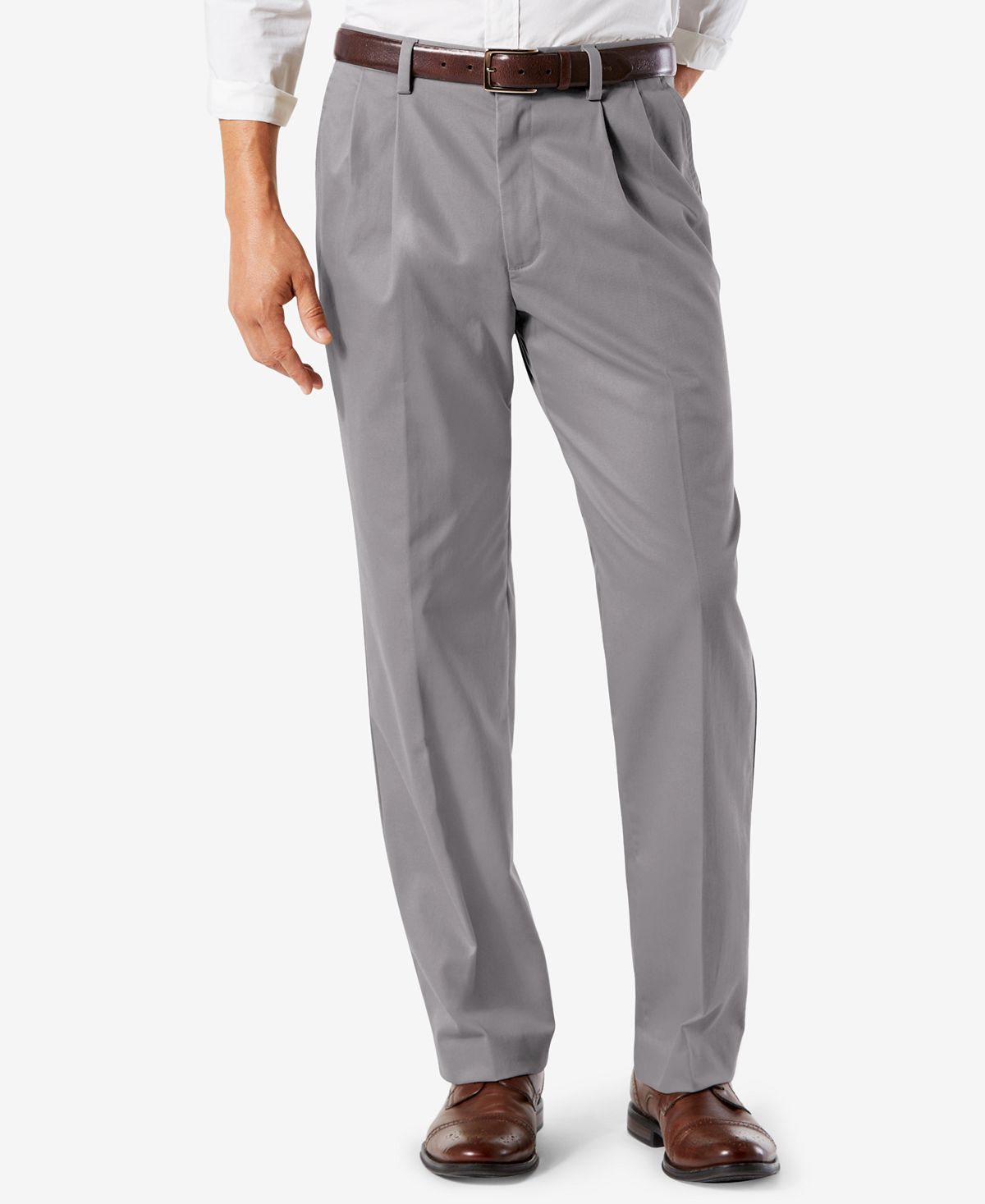 Dockers Easy Classic Pleated Fit Khaki Stretch Pants Burma Grey